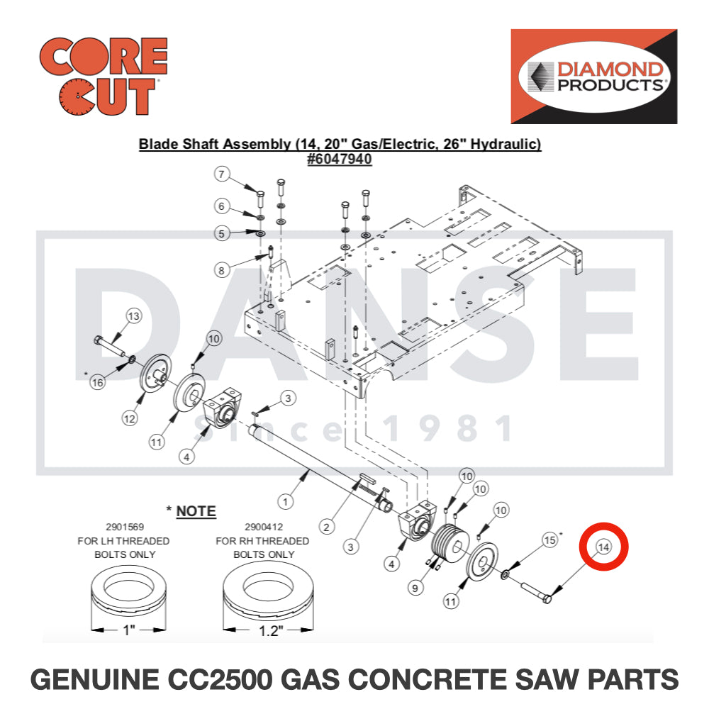 Cap Screw, Hex Hd., 5/8-11 x 4" 2900146 for CC2500 Saw by Core Cut Diamond Products