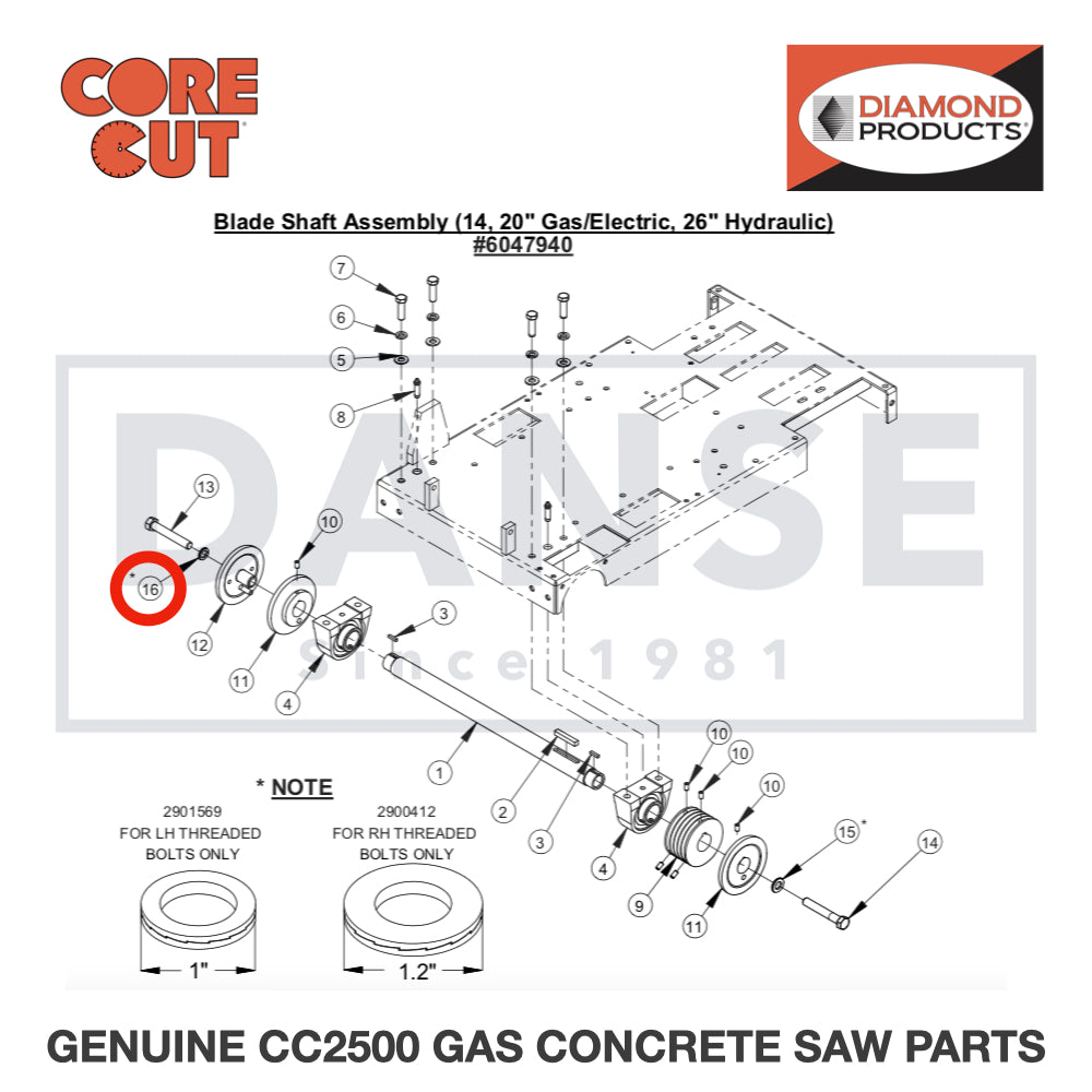 Lock Washer, Wedge 5/8" LH 2901569 for CC2500 Saw by Core Cut Diamond Products