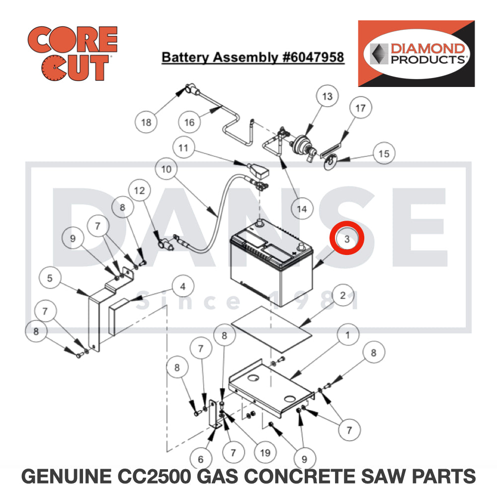 Battery, 12 Volt Group Size 34 2700208 for CC2500 Saw by Core Cut Diamond Products