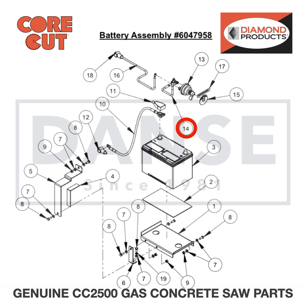 Battery Cable, 9" Positive (Red) 2800572 for CC2500 Saw by Core Cut Diamond Products