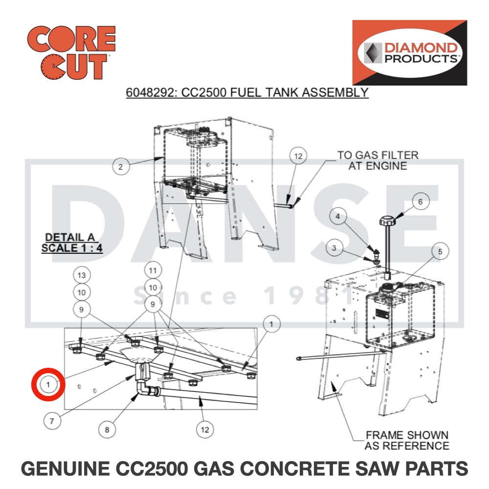 Fuel Tank Mount Bar 6047916 for CC2500 Saw by Core Cut Diamond Products