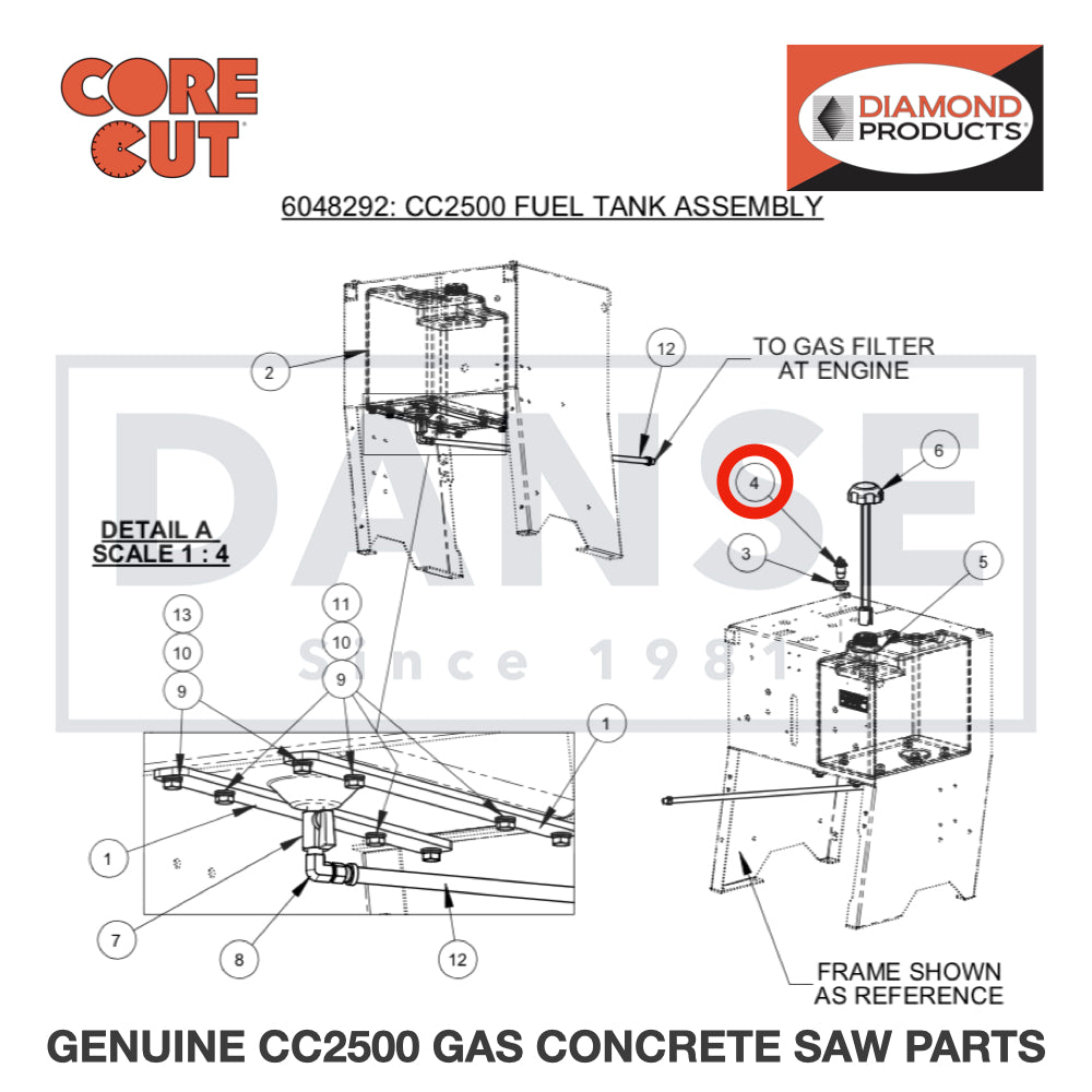 Roll Over Vent 1/4” Hose Barb 2502484 for CC2500 Saw by Core Cut Diamond Products