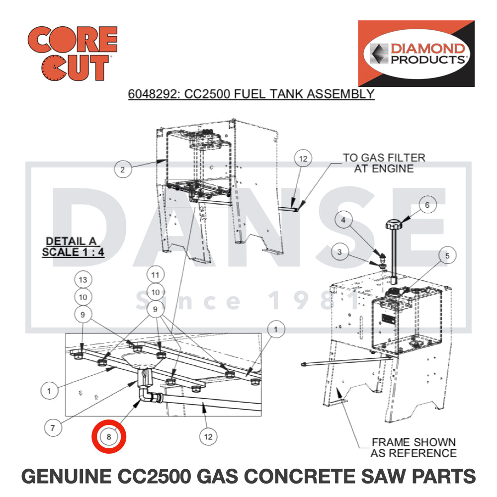 Elbow 1/4 Inch M Pipe to 1/4 Inch M. JIC 3200057 for CC2500 Saw by Core Cut Diamond Products