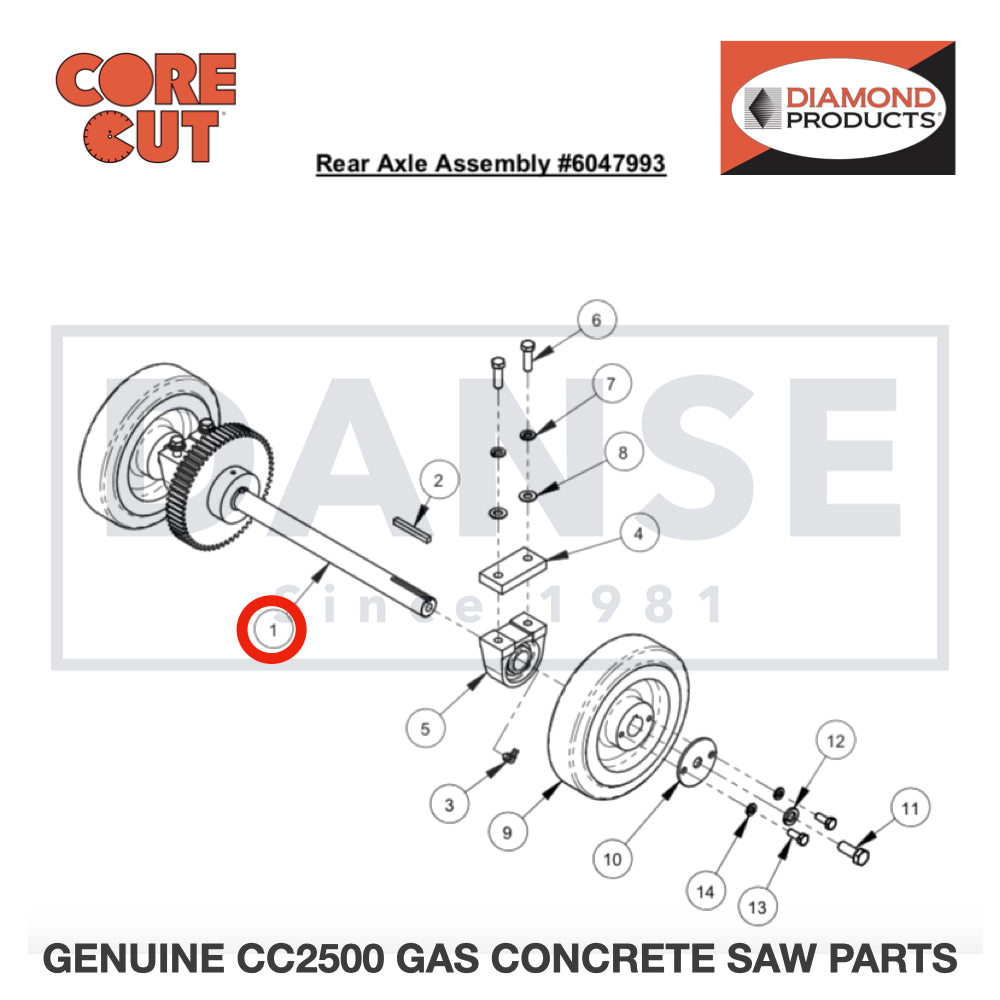 Rear Axle Weldment w/ 60 Tooth Spur Gear 6047982 for CC2500 Saw by Core Cut Diamond Products