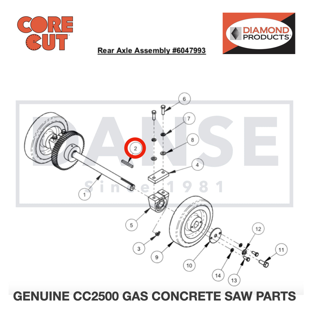 Key, 1/4" Sq. x 2-1/4" 6048134 for CC2500 Saw by Core Cut Diamond Products