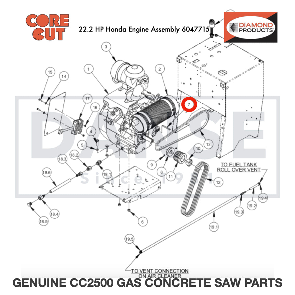 Key, 1/4" Sq. x 3" 6047977 for CC2500 Saw by Core Cut Diamond Products