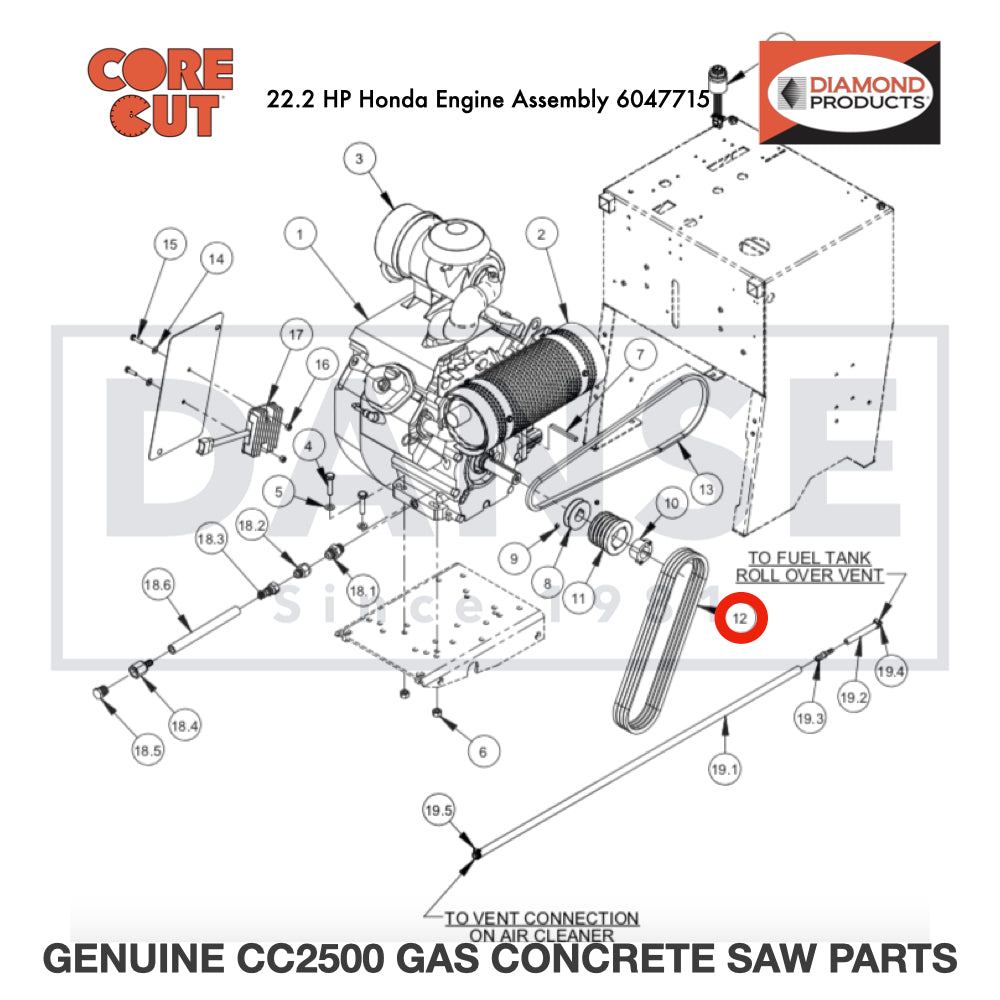 V-Belt, 3VX400 2500792 for CC2500 Saw by Core Cut Diamond Products