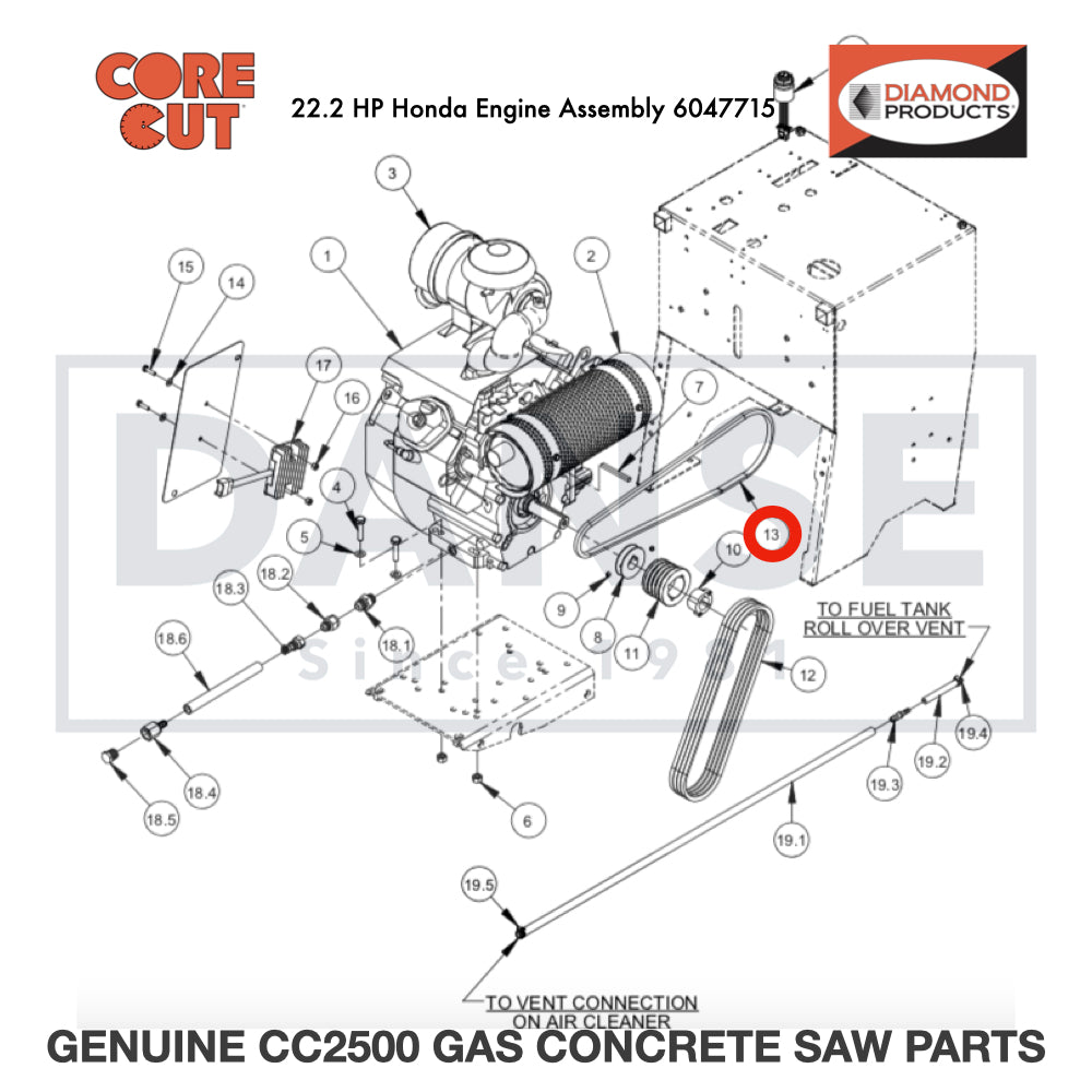 V-Belt, 4L-500 2500849 for CC2500 Saw by Core Cut Diamond Products