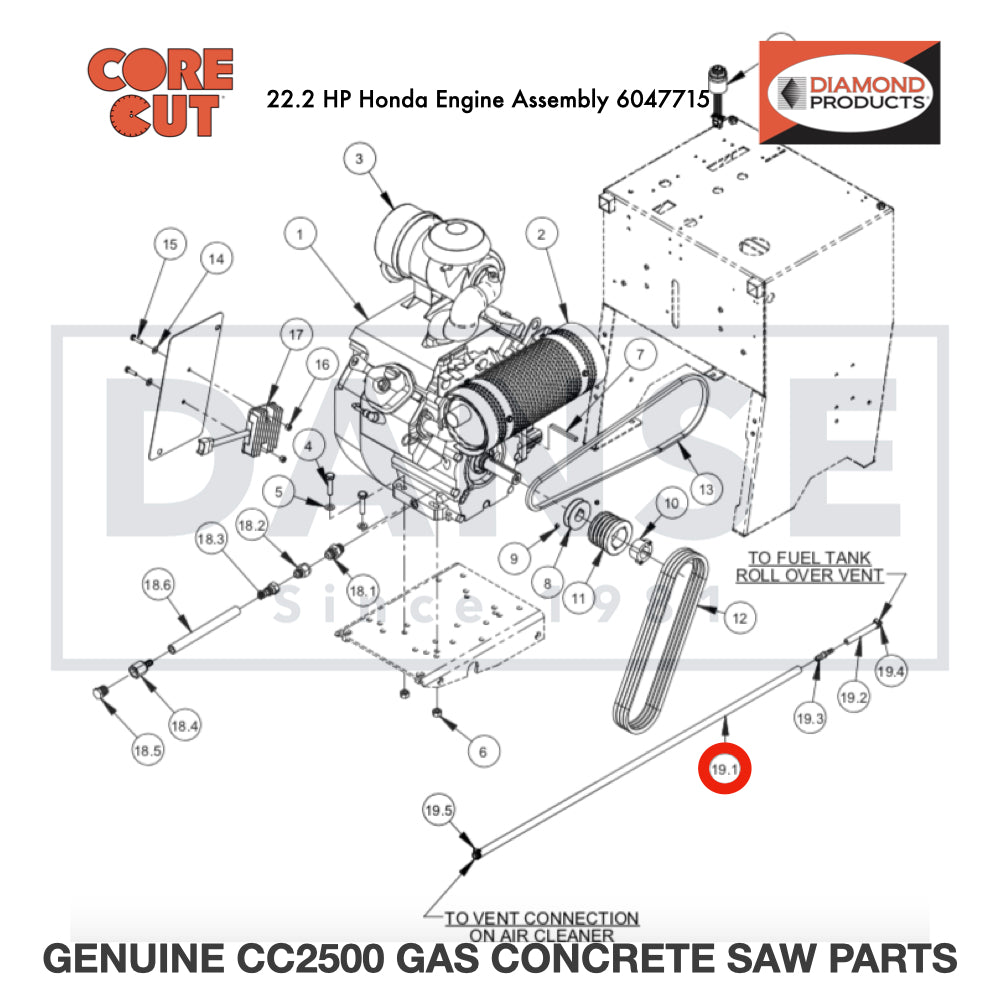 Fuel Hose Assy., 3/8"x40" 6011649 for CC2500 Saw by Core Cut Diamond Products
