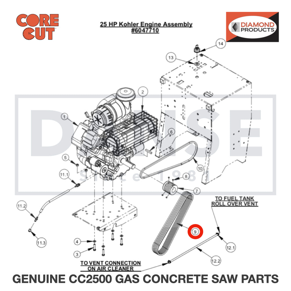 V-Belt, 3VX425 2500793 for CC2500 Saw by Core Cut Diamond Products
