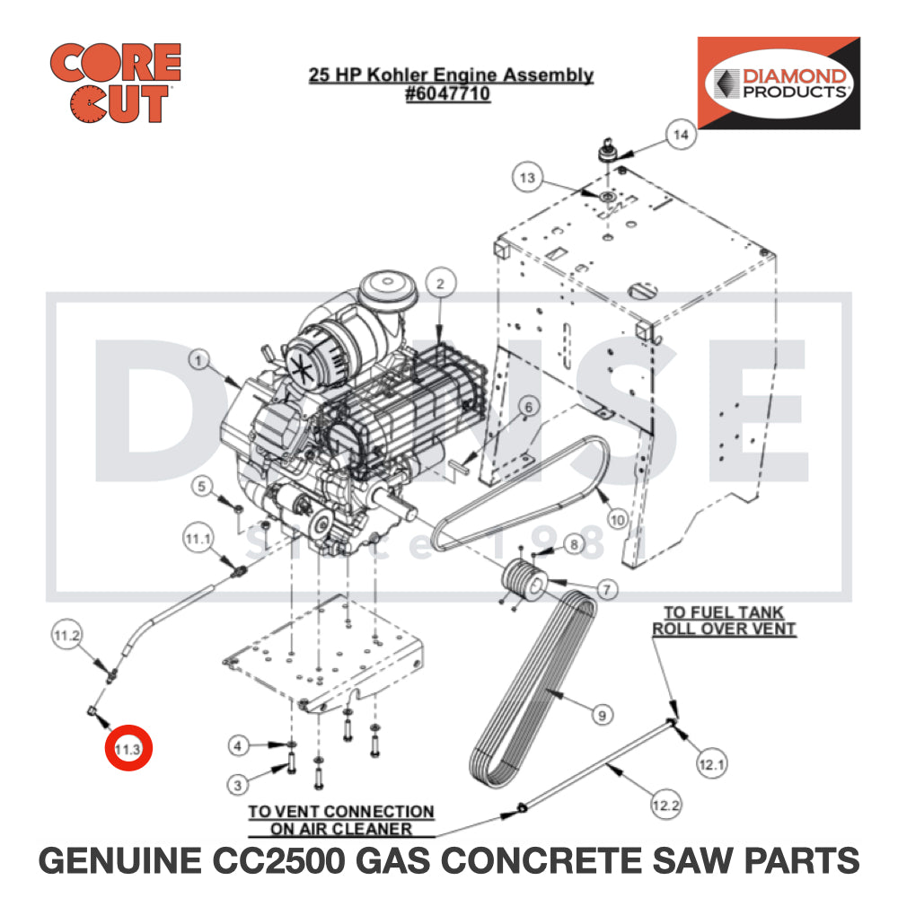 Oil Drain Hose, 1/4" ID X 12" Long 6047955 for CC2500 Saw by Core Cut Diamond Products