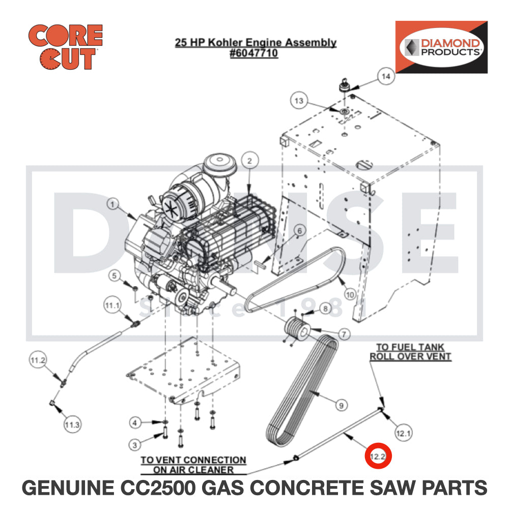 Hose, 3/16" ID x20" 6011392 for CC2500 Saw by Core Cut Diamond Products