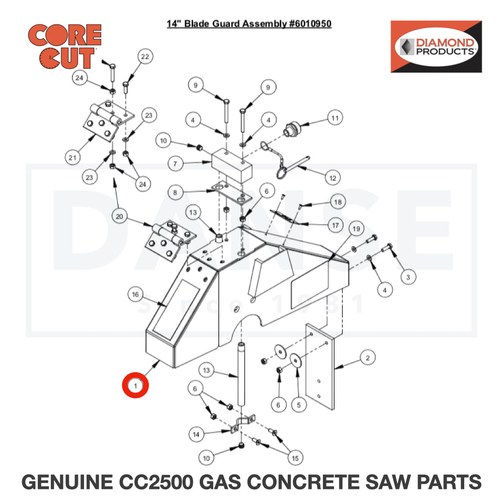 14" Blade Guard Front & Rear Only 6010601 for CC2500 Saw by Core Cut Diamond Products