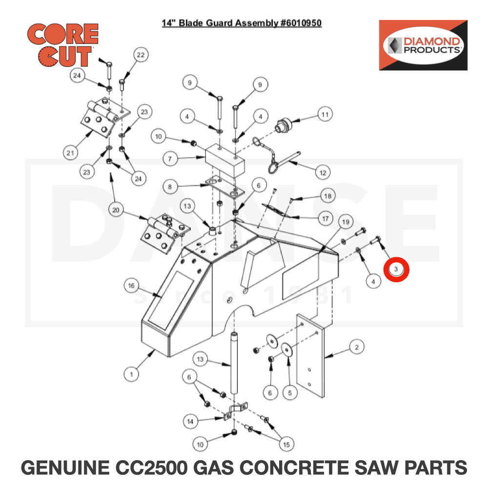 Cap Screw, Hex Hd., M6-1.0 x 20mm 2900310 for CC2500 Saw by Core Cut Diamond Products