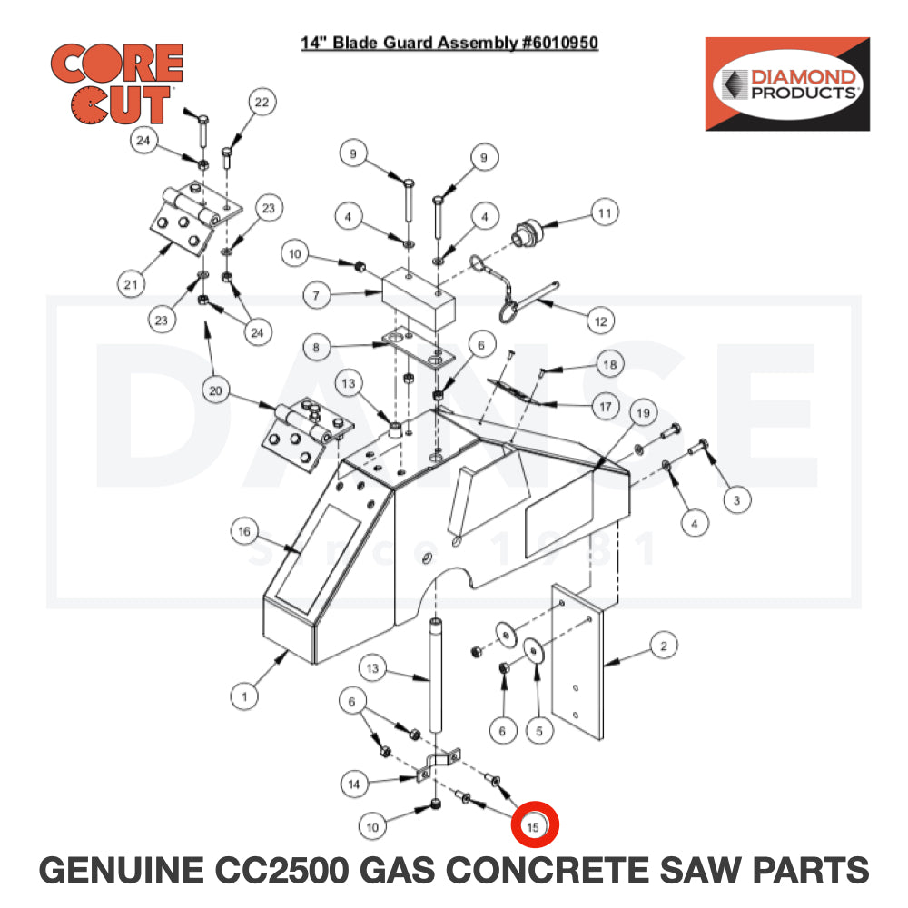 Cap Screw, Flat Hd., M6-1.0 x 16mm 2900308 for CC2500 Saw by Core Cut Diamond Products