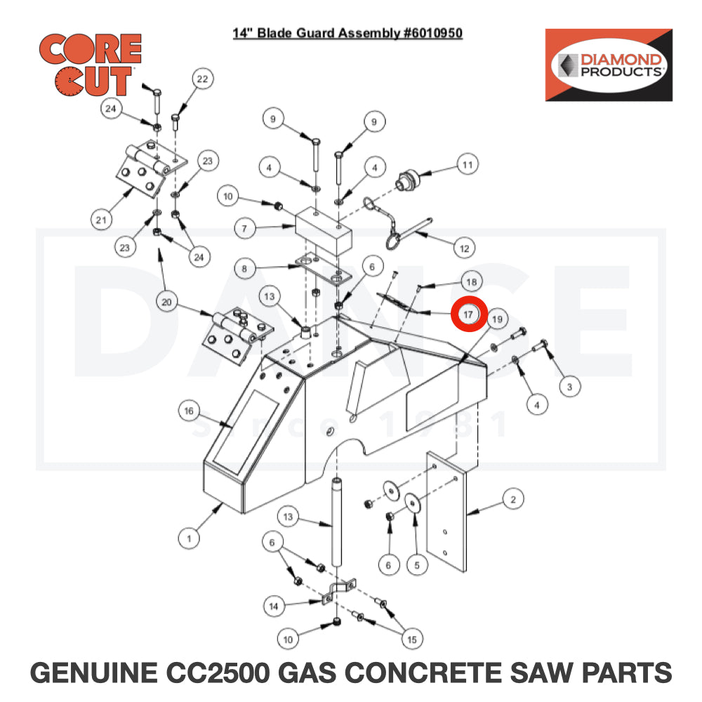 Blade Guard Size Tag 1801369A for CC2500 Saw by Core Cut Diamond Products