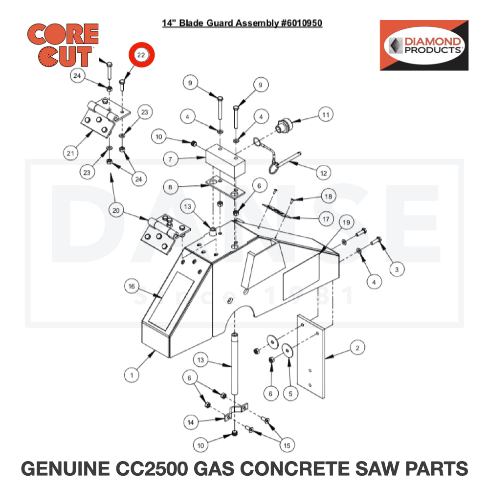 Cap Screw, Hex Hd., M6-1.0 x 20mm 2900310 for CC2500 Saw by Core Cut Diamond Products