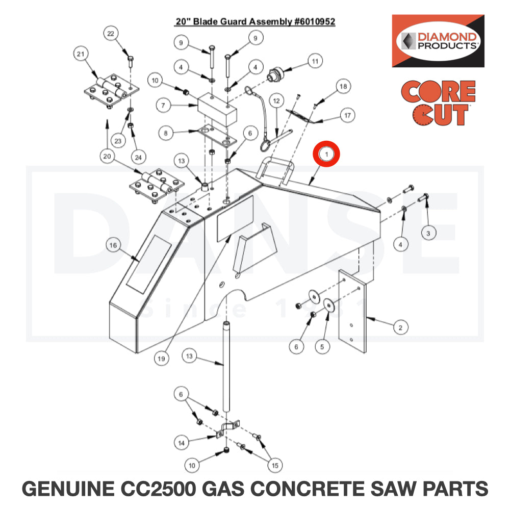 20" Blade Guard Front & Rear Only 6010603 for CC2500 Saw by Core Cut Diamond Products