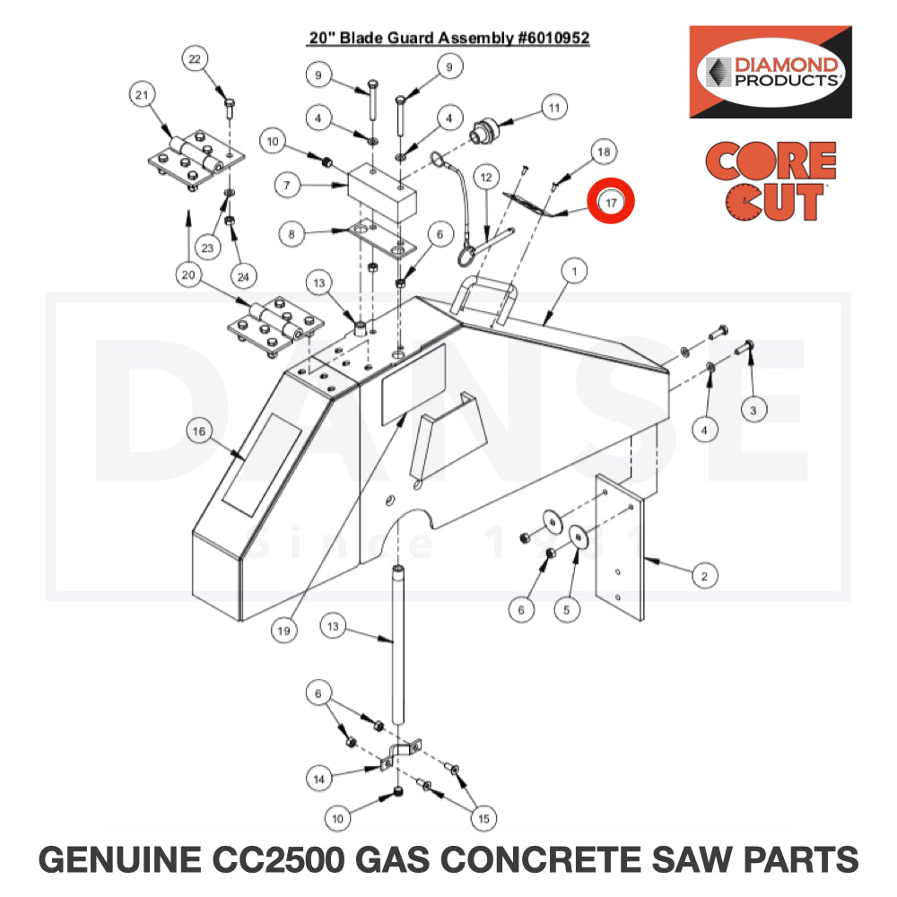 Blade Guard Size Tag 1801369D for CC2500 Saw by Core Cut Diamond Products