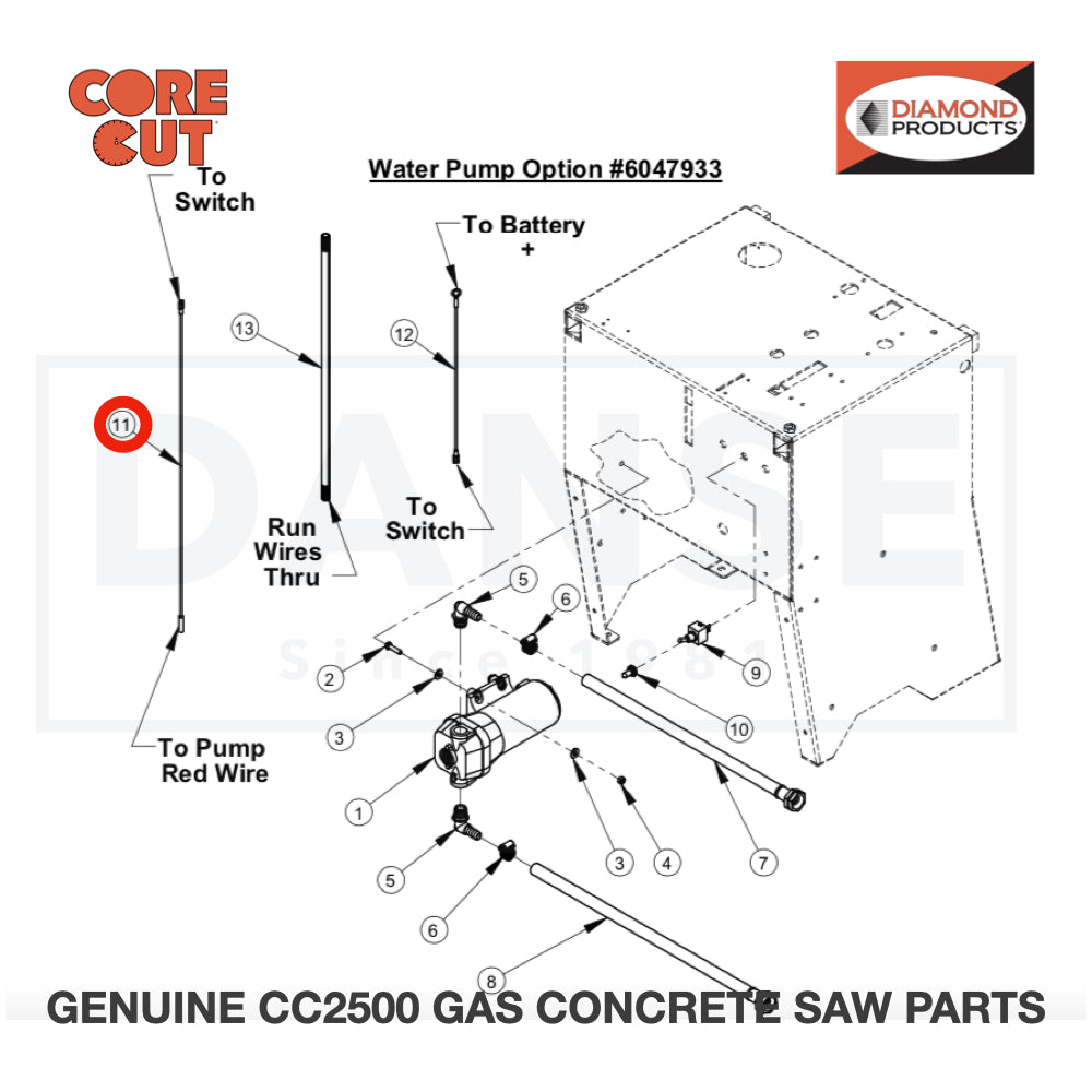 Wire Assy., 14 GA., Green 24" 6040371 for CC2500 Saw by Core Cut Diamond Products