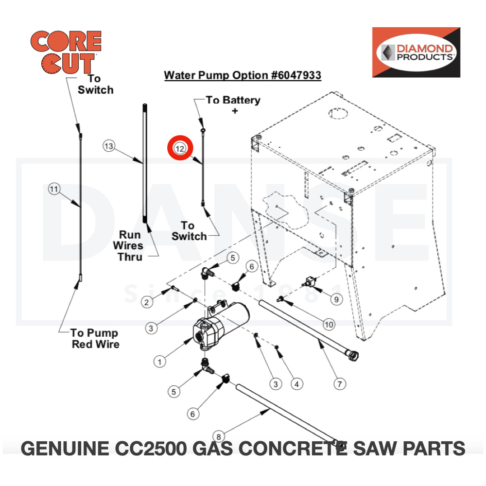Wire Assy., 14 GA., White 12" 6040372 for CC2500 Saw by Core Cut Diamond Products