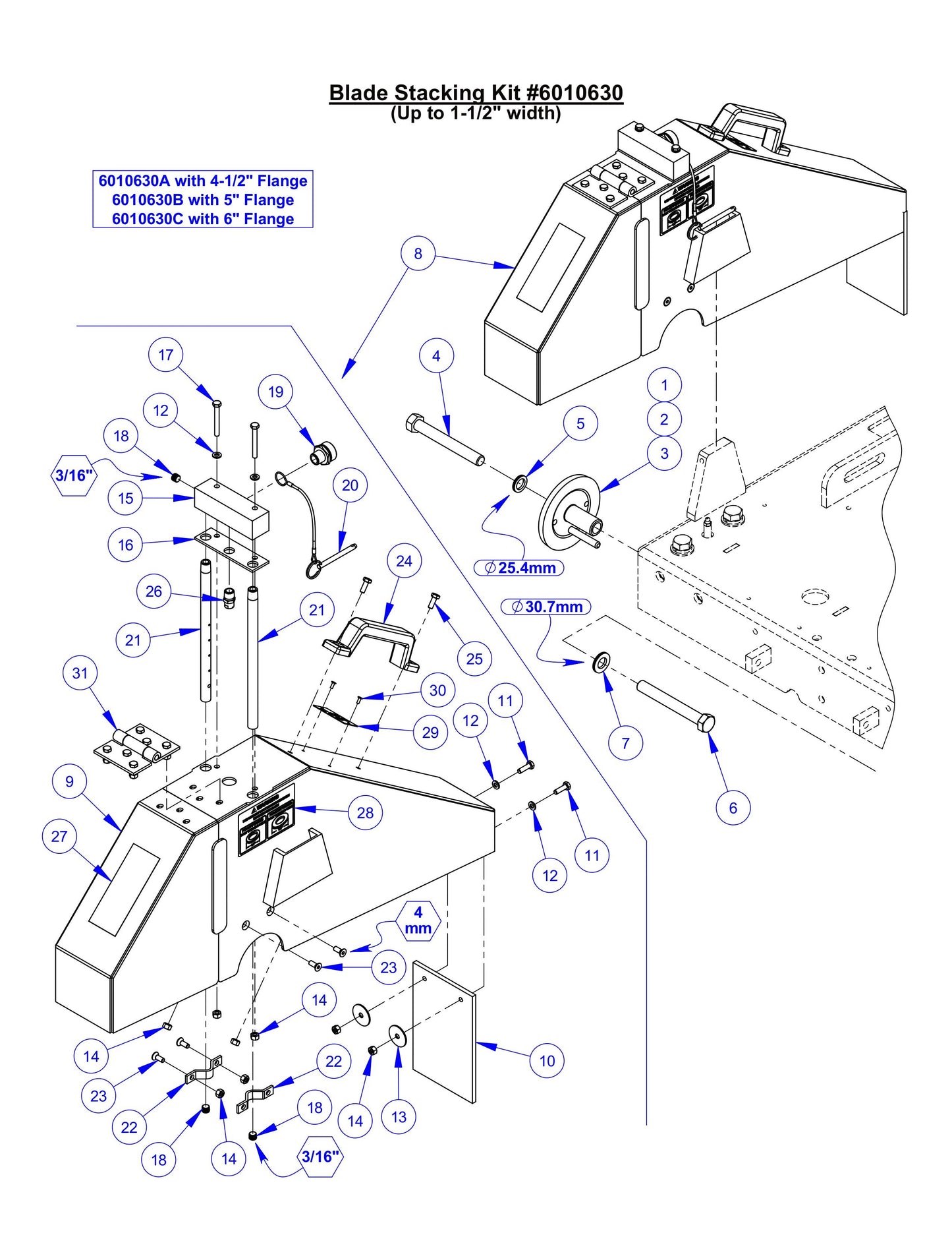 CC6561, CC6561-3, CC6571, CC6571-3 Optional Blade Stacking Assembly (Upto 1-1/2" width) Parts