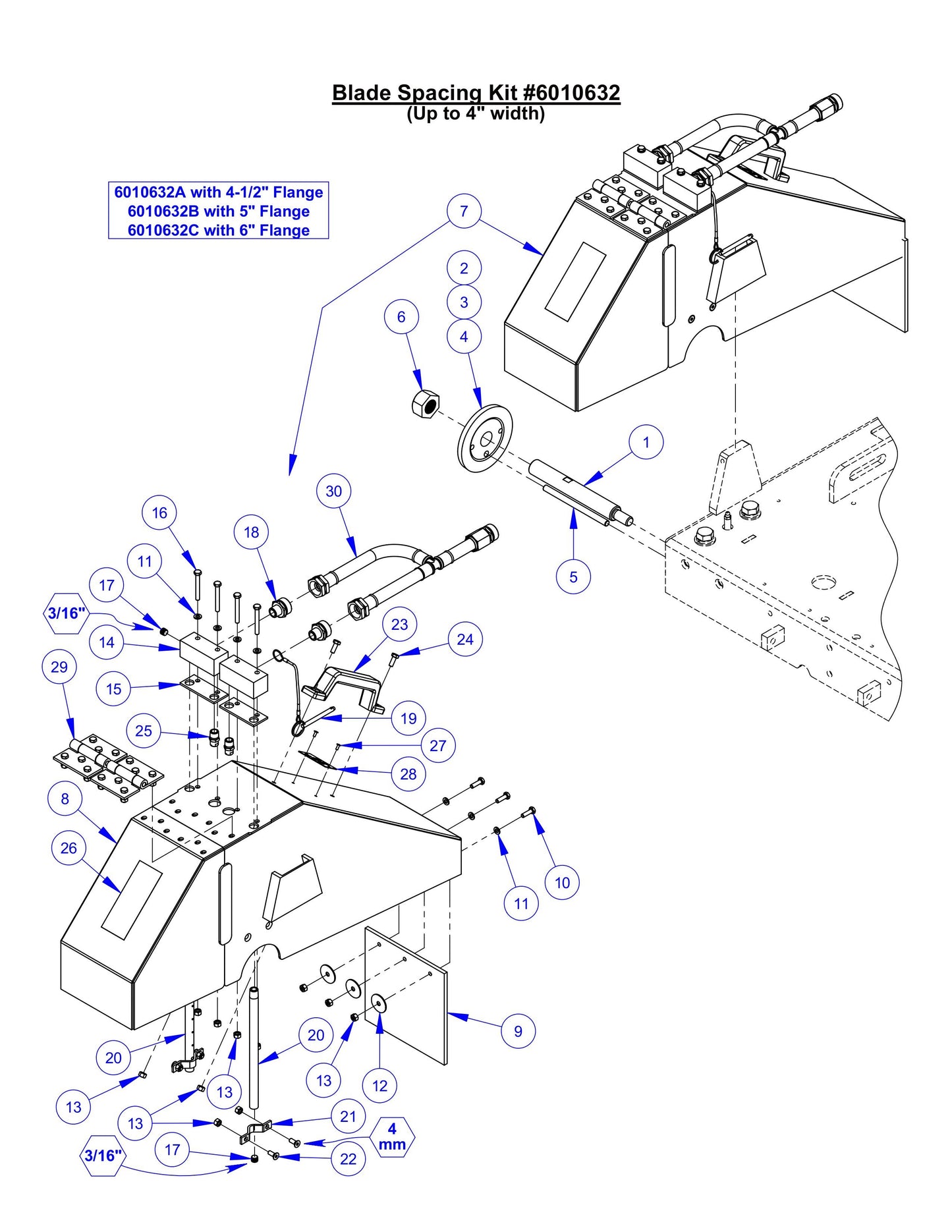 CC6561, CC6561-3, CC6571, CC6571-3 Optional Blade Spacing Assembly (Up to 4" width) Parts