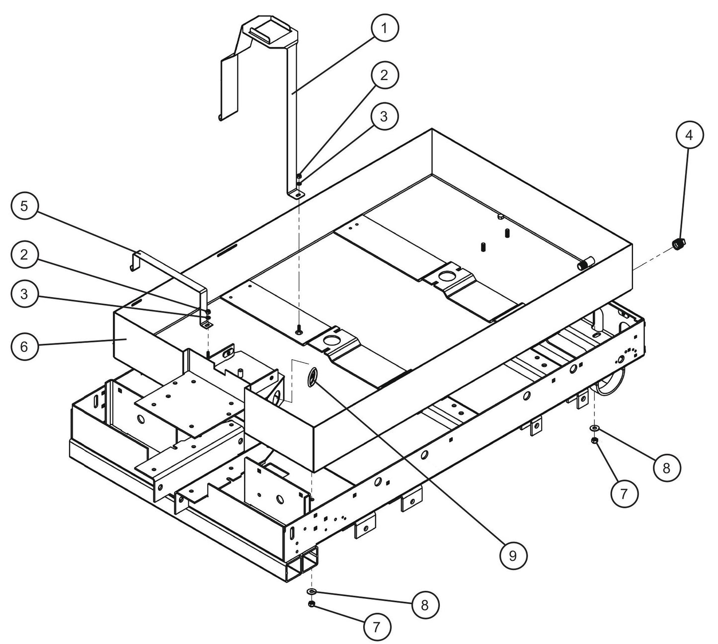 Fluid Containment Tray Assembly Parts For CE V-Series Night Lite Pro II (001PRO2VE15, 09-000001 and Up) Light Towers by Allmand