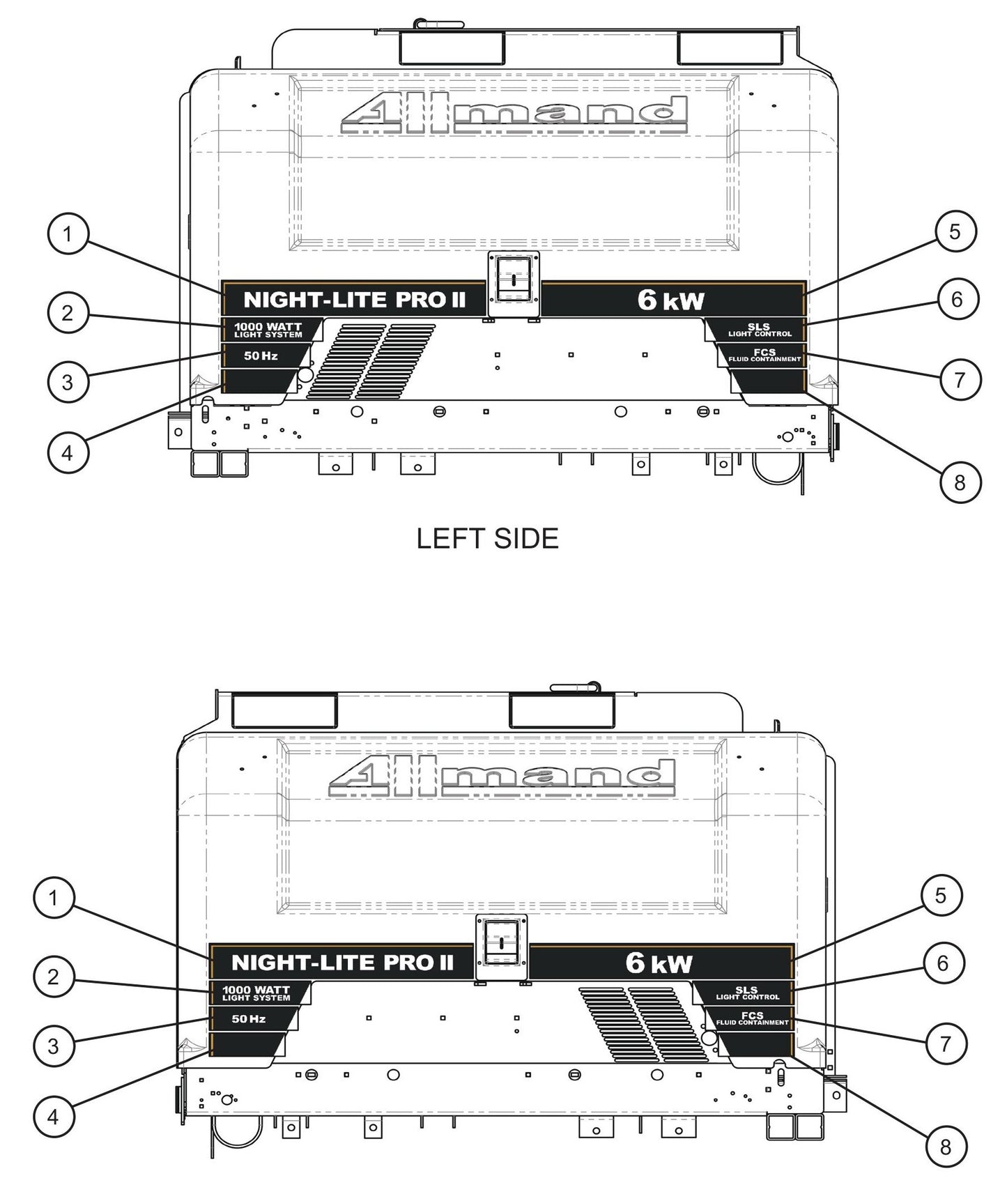NL Pro II CE Spec Stripe Decals Assembly Parts For CE V-Series Night Lite Pro II (001PRO2VE15, 09-000001 and Up) Light Towers by Allmand