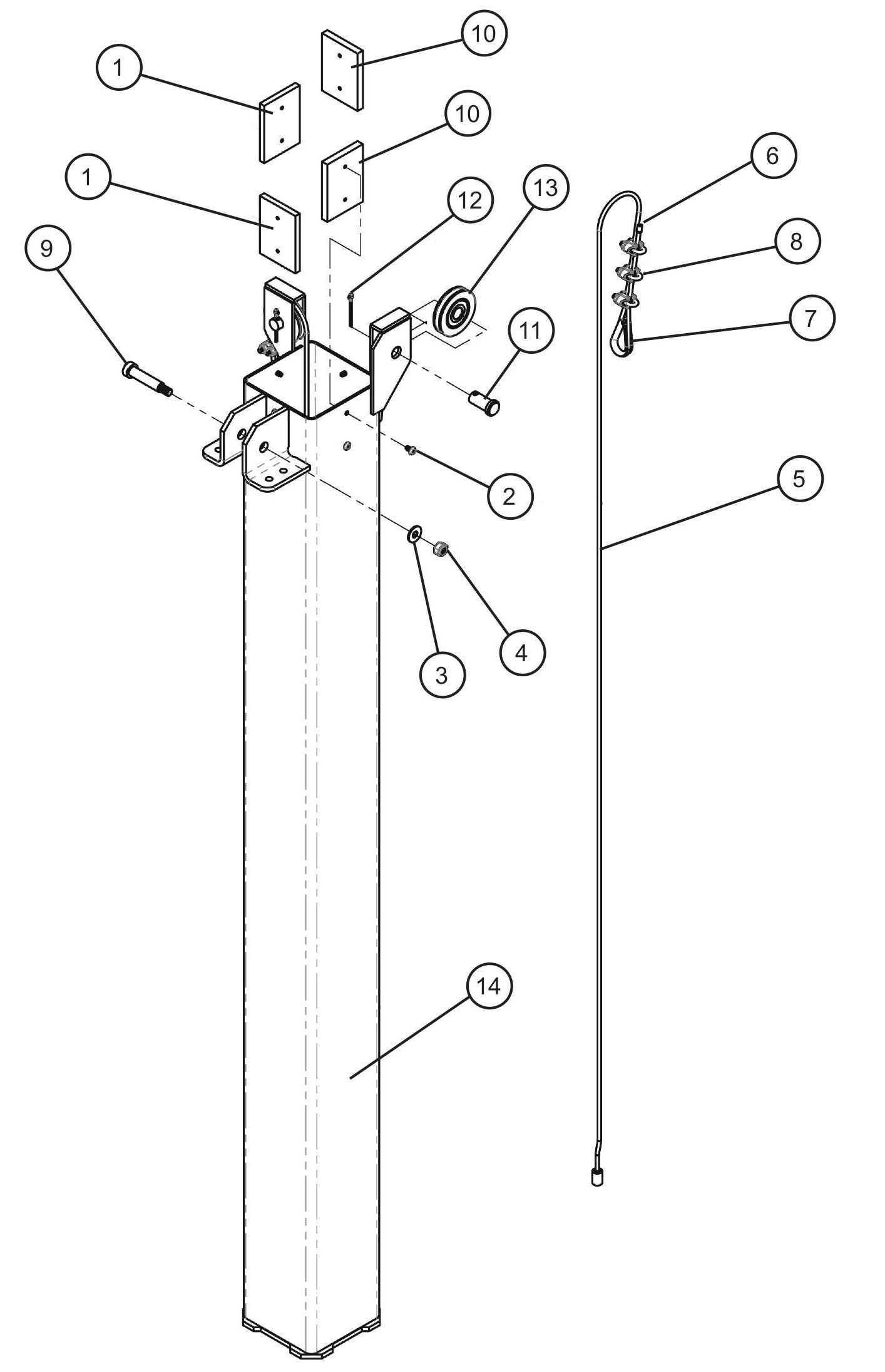 Vertical Tower Components (3 of 6) Assembly Parts For CE V-Series Night Lite Pro II (001PRO2VE15, 09-000001 and Up) Light Towers by Allmand