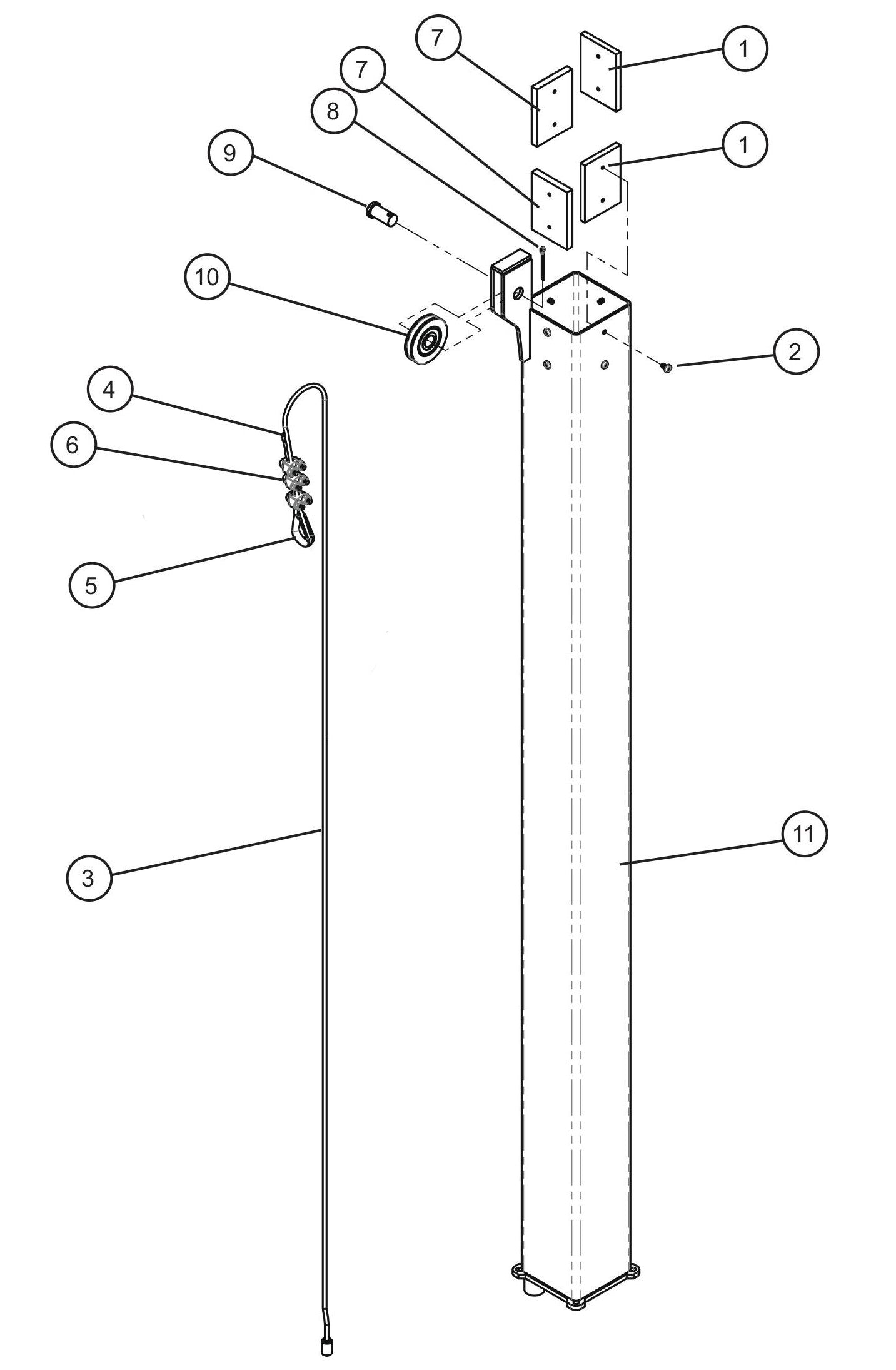Vertical Tower Components (4 of 6) Assembly Parts For CE V-Series Night Lite Pro II (001PRO2VE15, 09-000001 and Up) Light Towers by Allmand