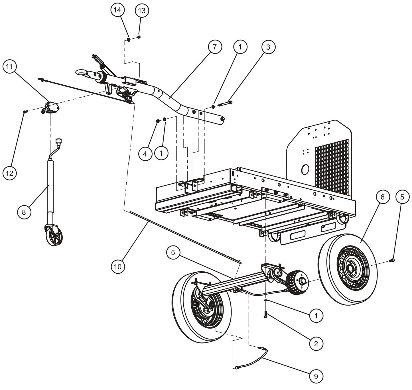 CE Tongue and Axle Assembly Parts For CE V-Series Night Lite Pro II (001PRO2VE15, 09-000001 and Up) Light Towers by Allmand