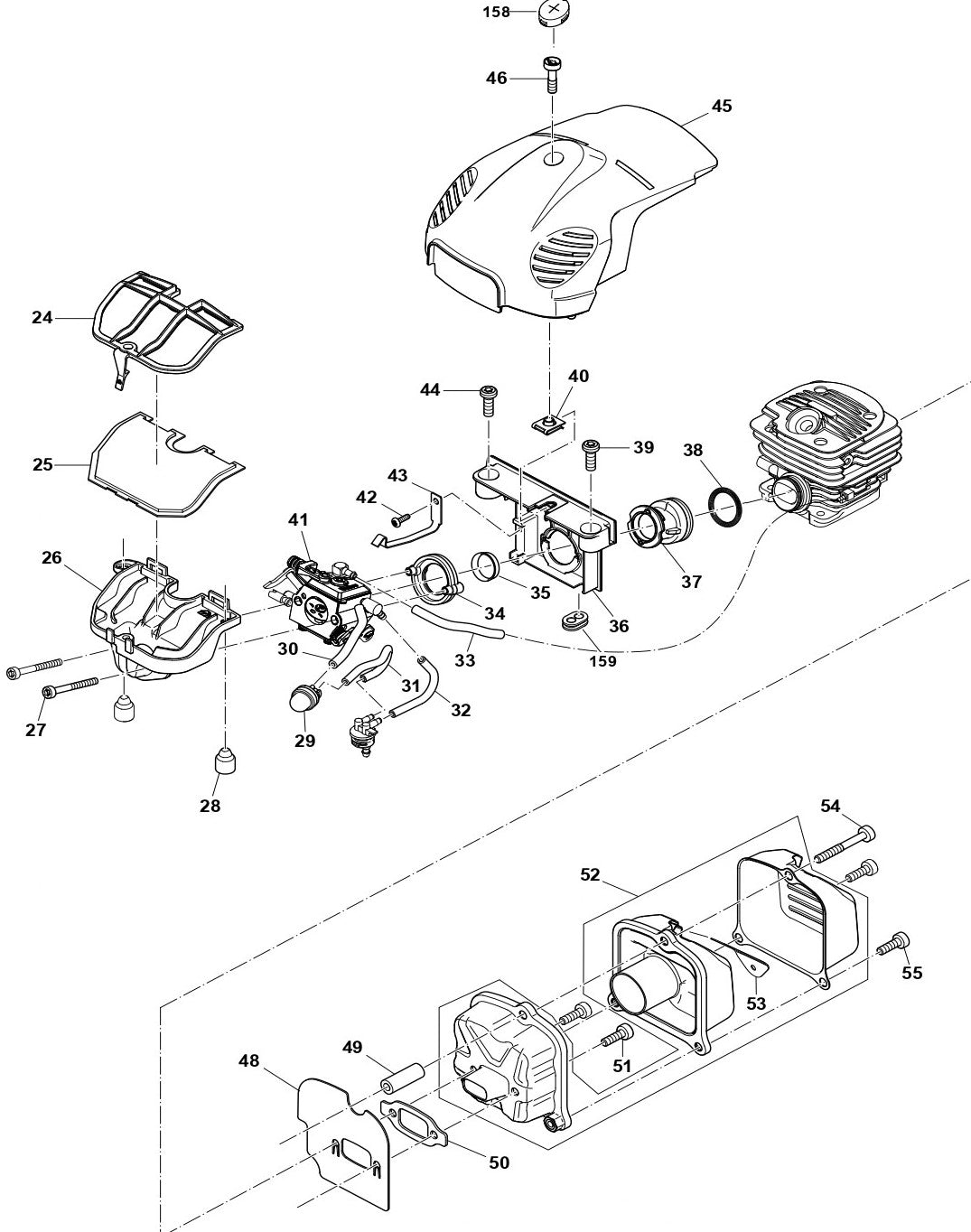 Cover, Air Filter, Muffler Assembly Parts For EA3500SRDB Gas Chain Saw Parts by Makita
