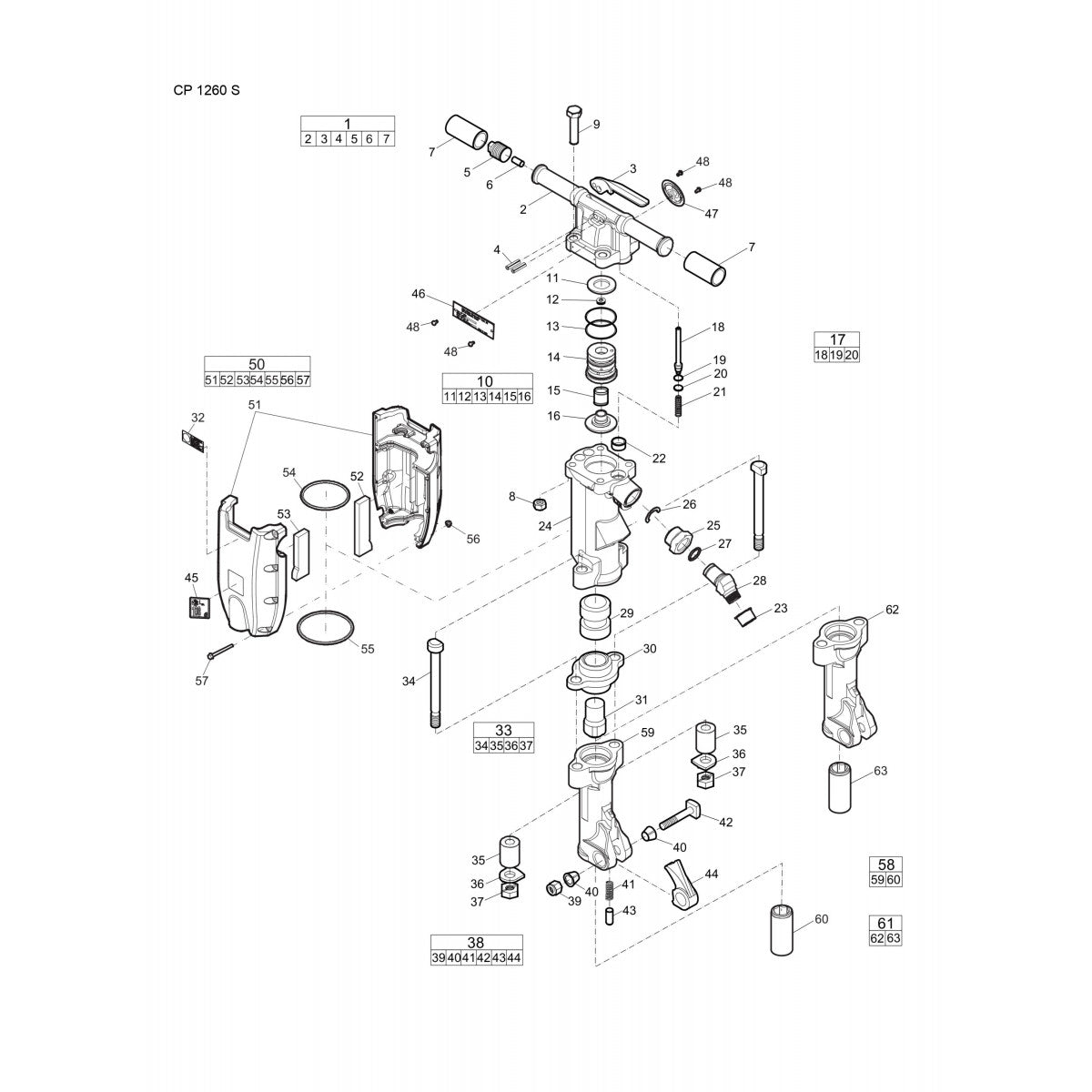 CP 1260 S Pneumatic Breaker Parts By Chicago Pneumatic