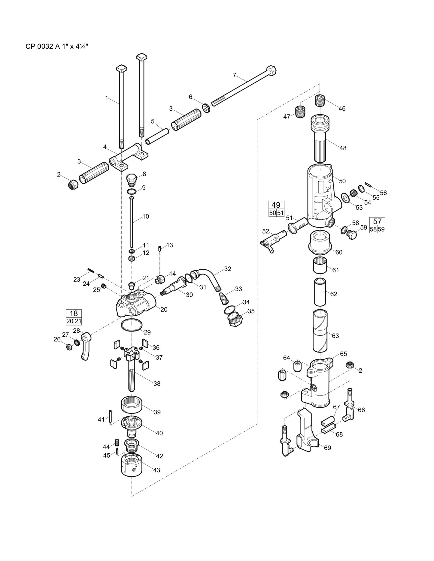 CP 0032 A 1" x 4¼" Surface Rock Drill Parts By Chicago Pneumatics