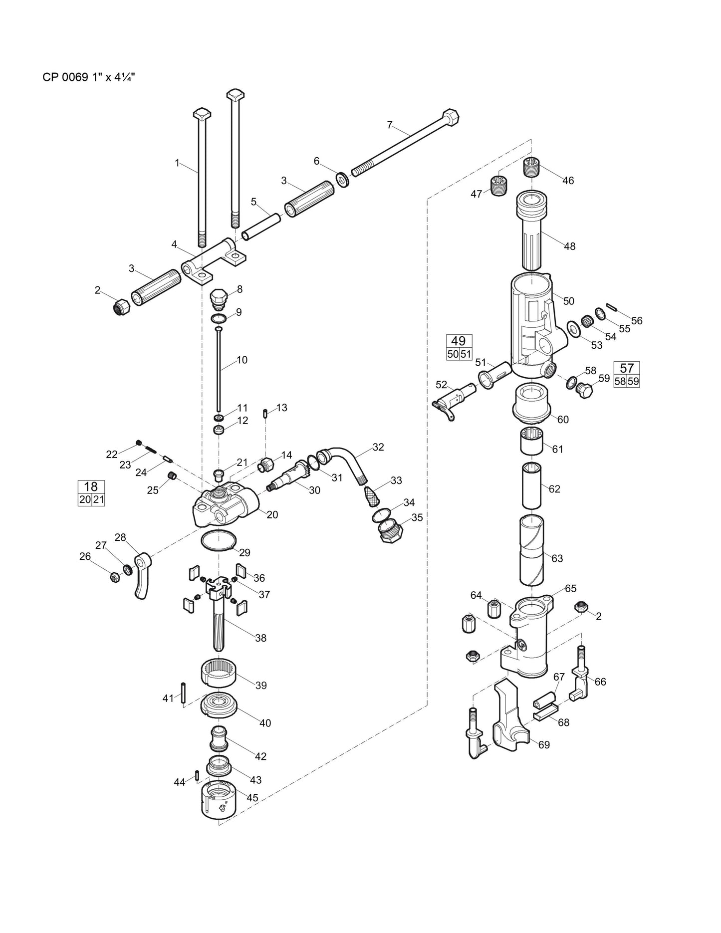 CP 0069 1" x 4¼" Surface Rock Drill Parts By Chicago Pneumatic