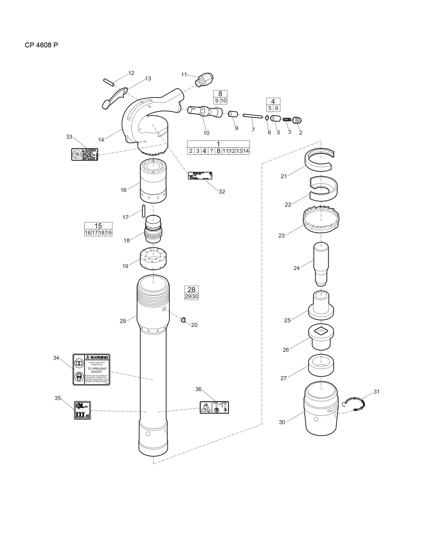 CP 4608 P Rivet Busters Assembly Parts By chicago Pneumatics