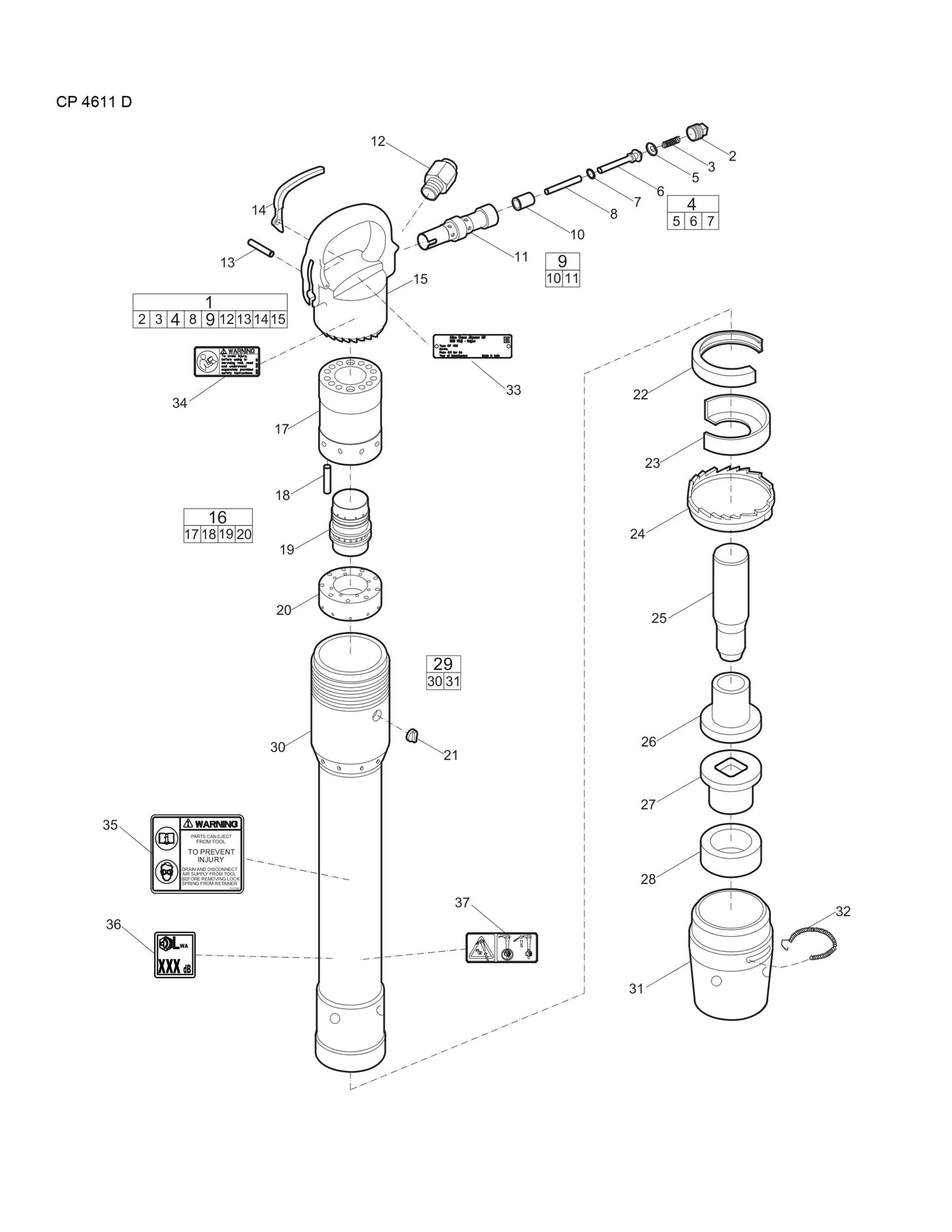 CP 4611 D Rivet Busters Assembly Parts By chicago Pneumatics