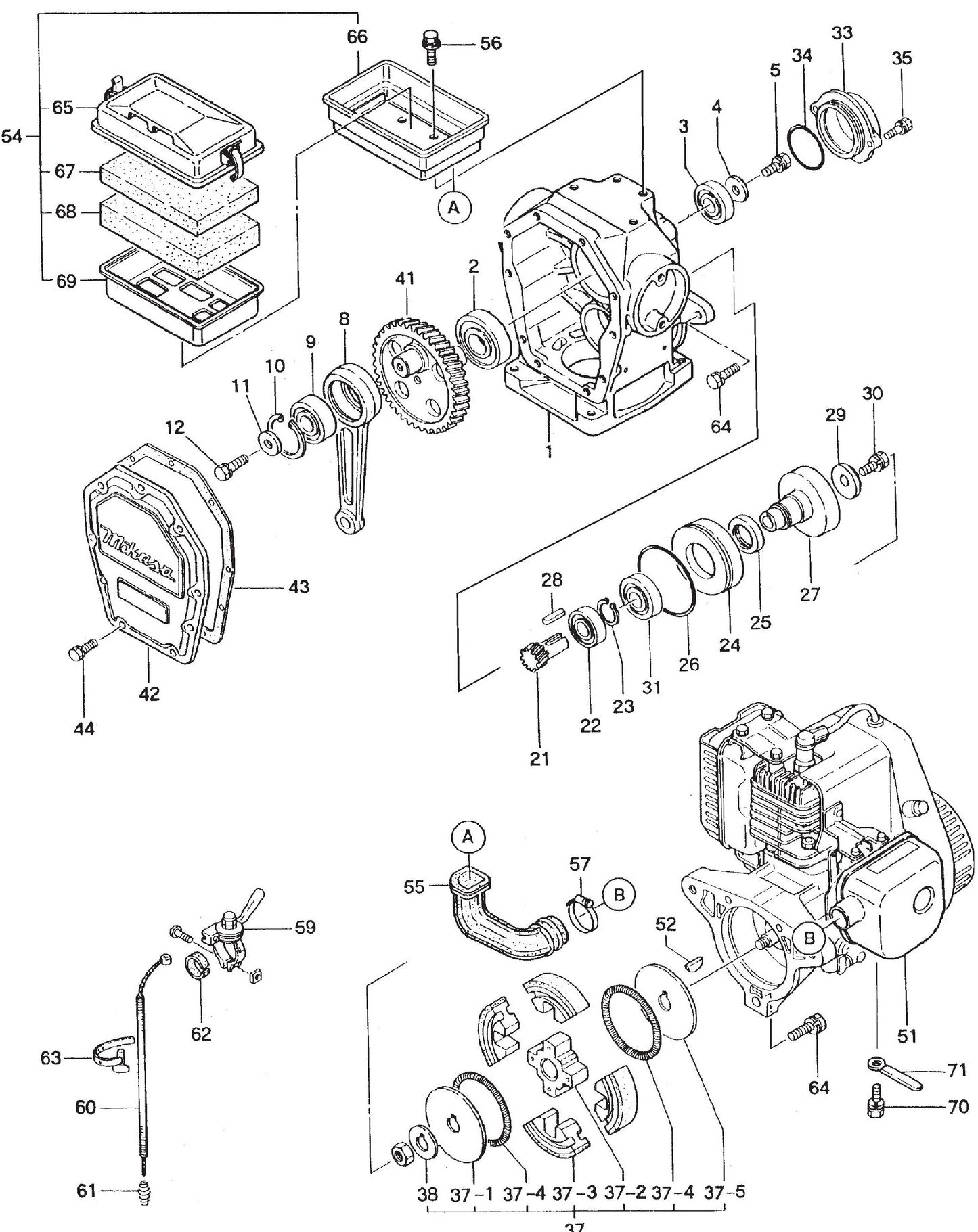 MT75HS Crankcase And Engine Assembly Parts