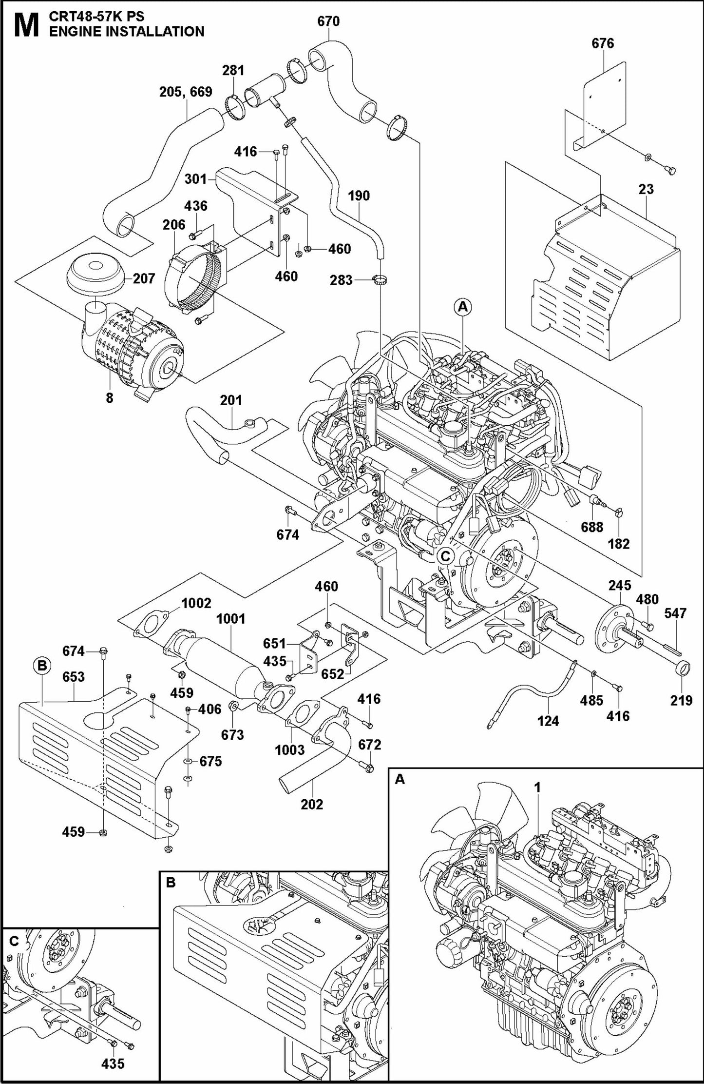 Engine Installation Assembly Parts For Ride On Trowel CRT 48 Diesel By Husqvarna
