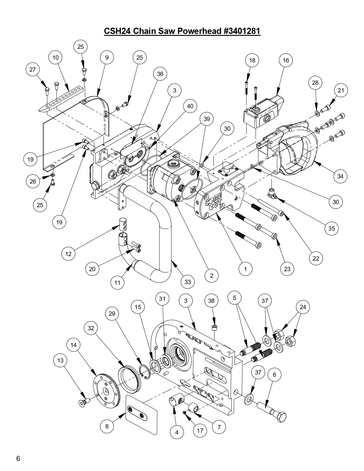 CSH24 Chain Saw Powerhead Assembly Parts