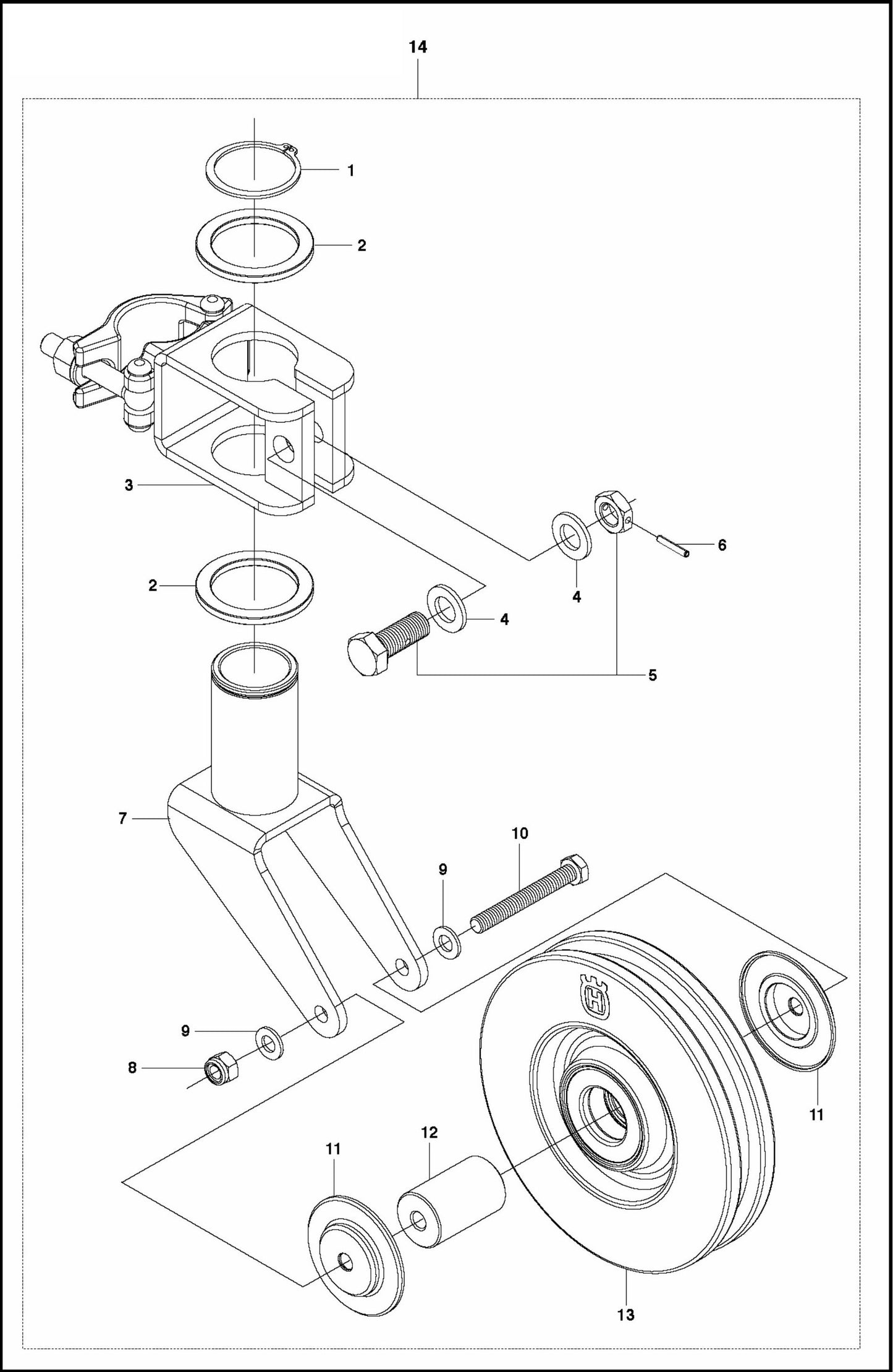 Swivel Pulley, Sliding and Round Tube Assembly Parts for CS 10 Saw Accessories by Husqvarna