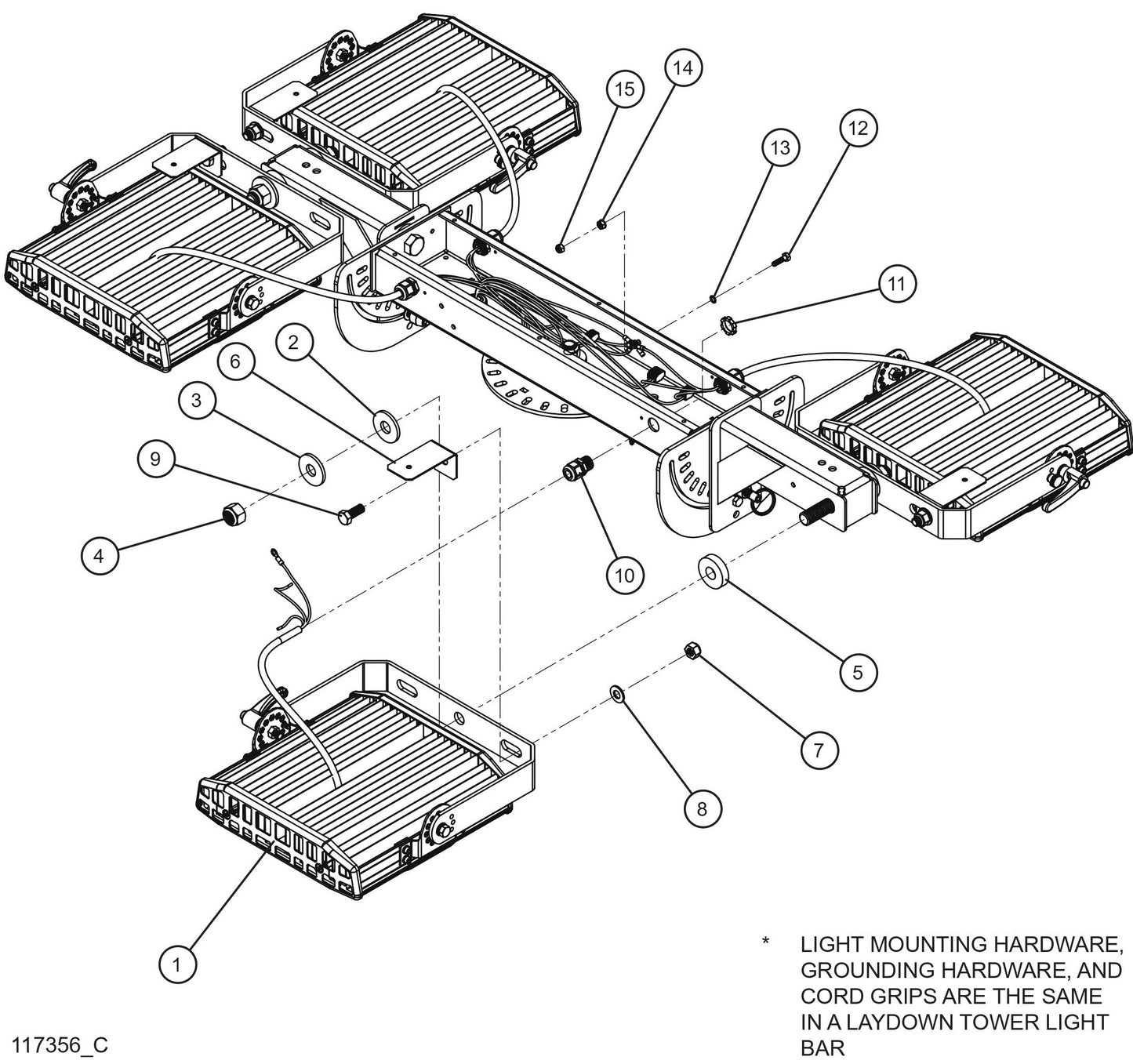 V Series Night-Lite Pro II Conssin COB LED Lamp Install Group Parts By Allmand