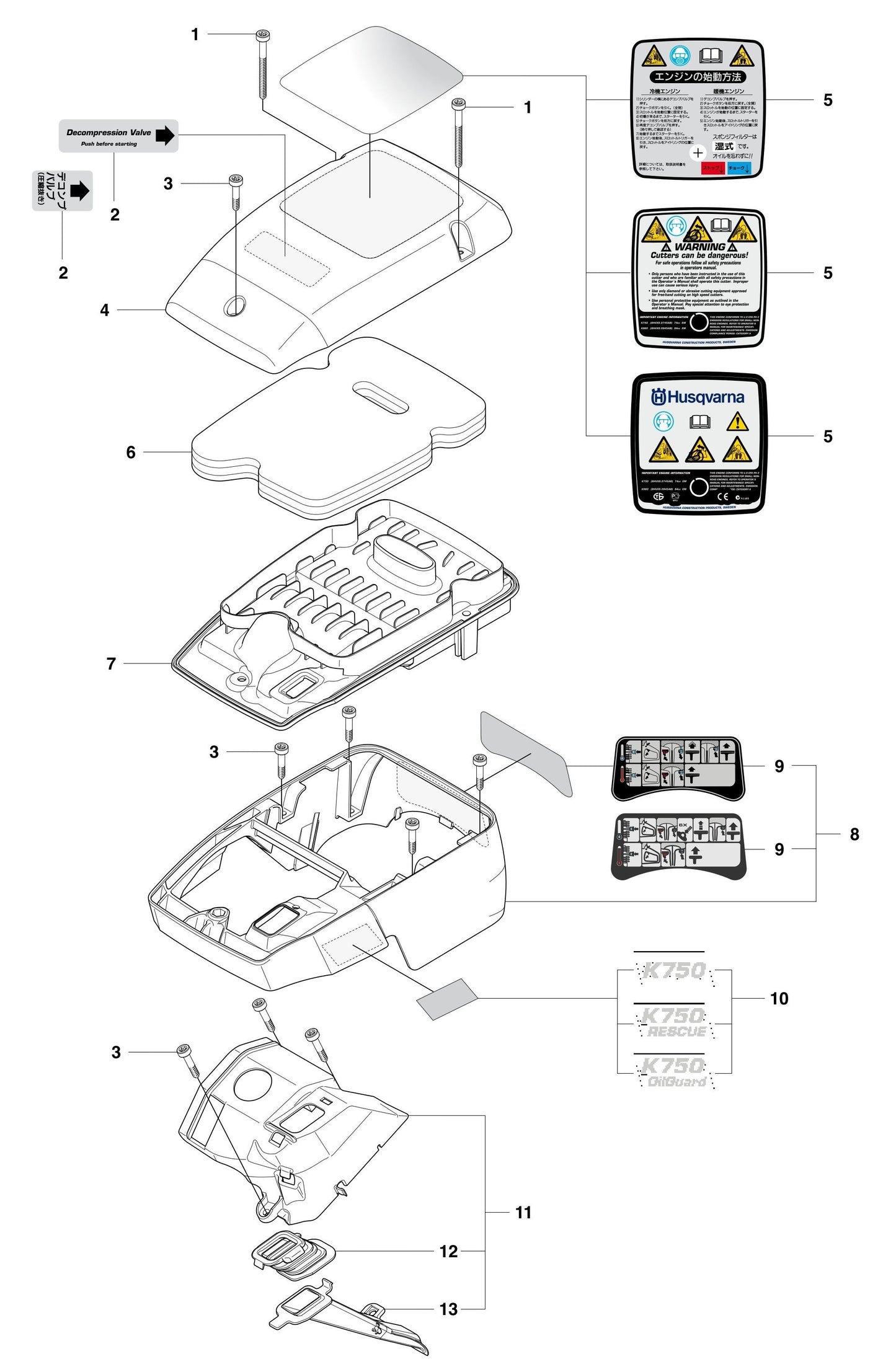 K750 Cylinder Cover Assembly Parts