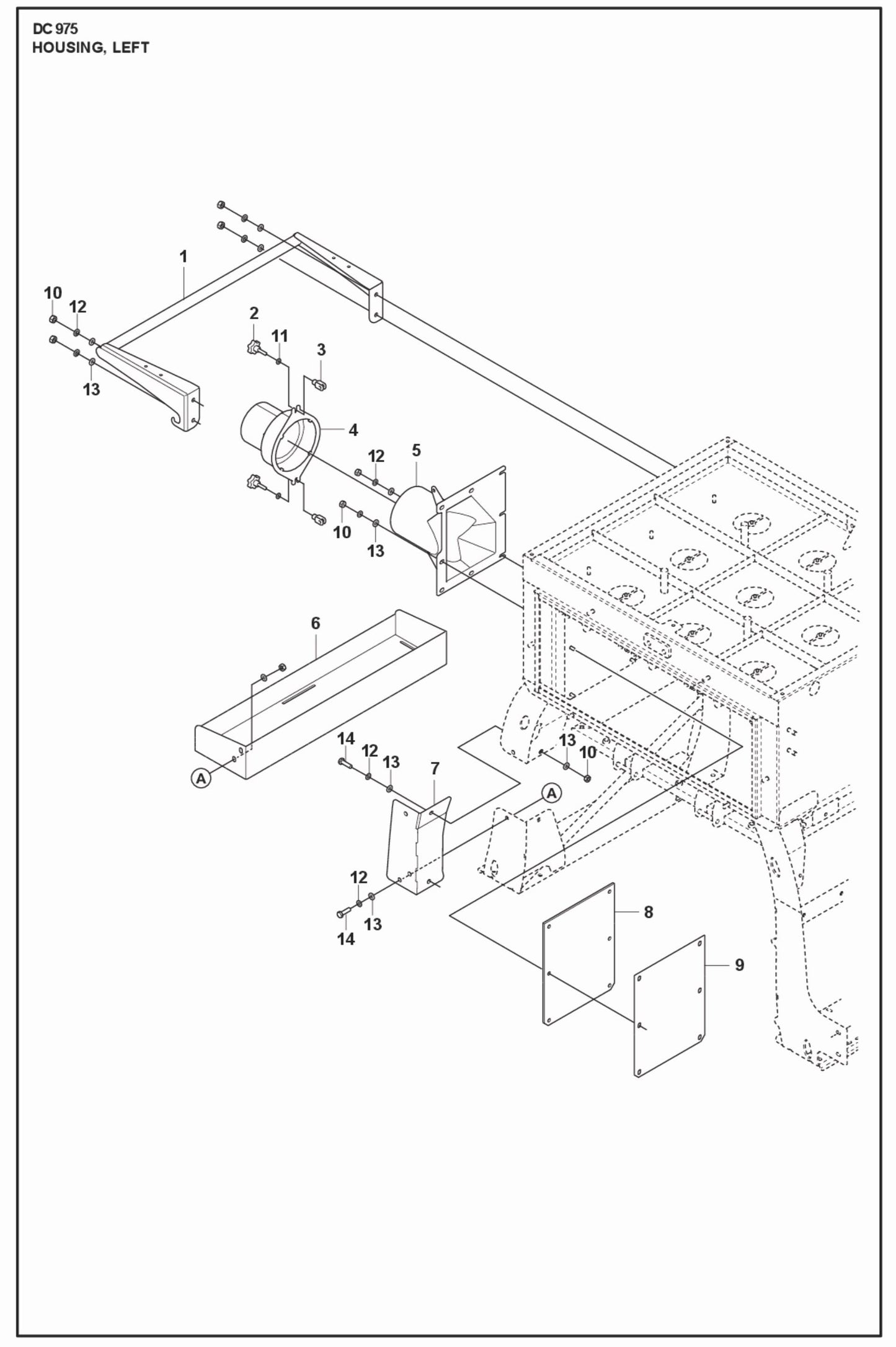 Housing, Left Parts For DC 975 By Husqvarna