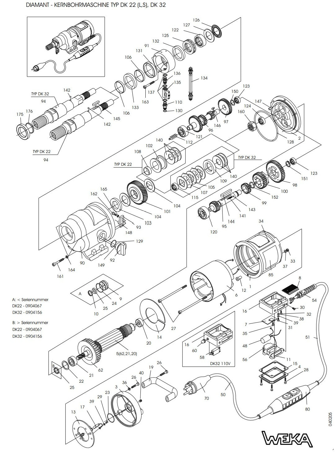 WEKA DK 22 (L,S), DK 32 Motor Core Drill Parts By Core Bore Diamond Products