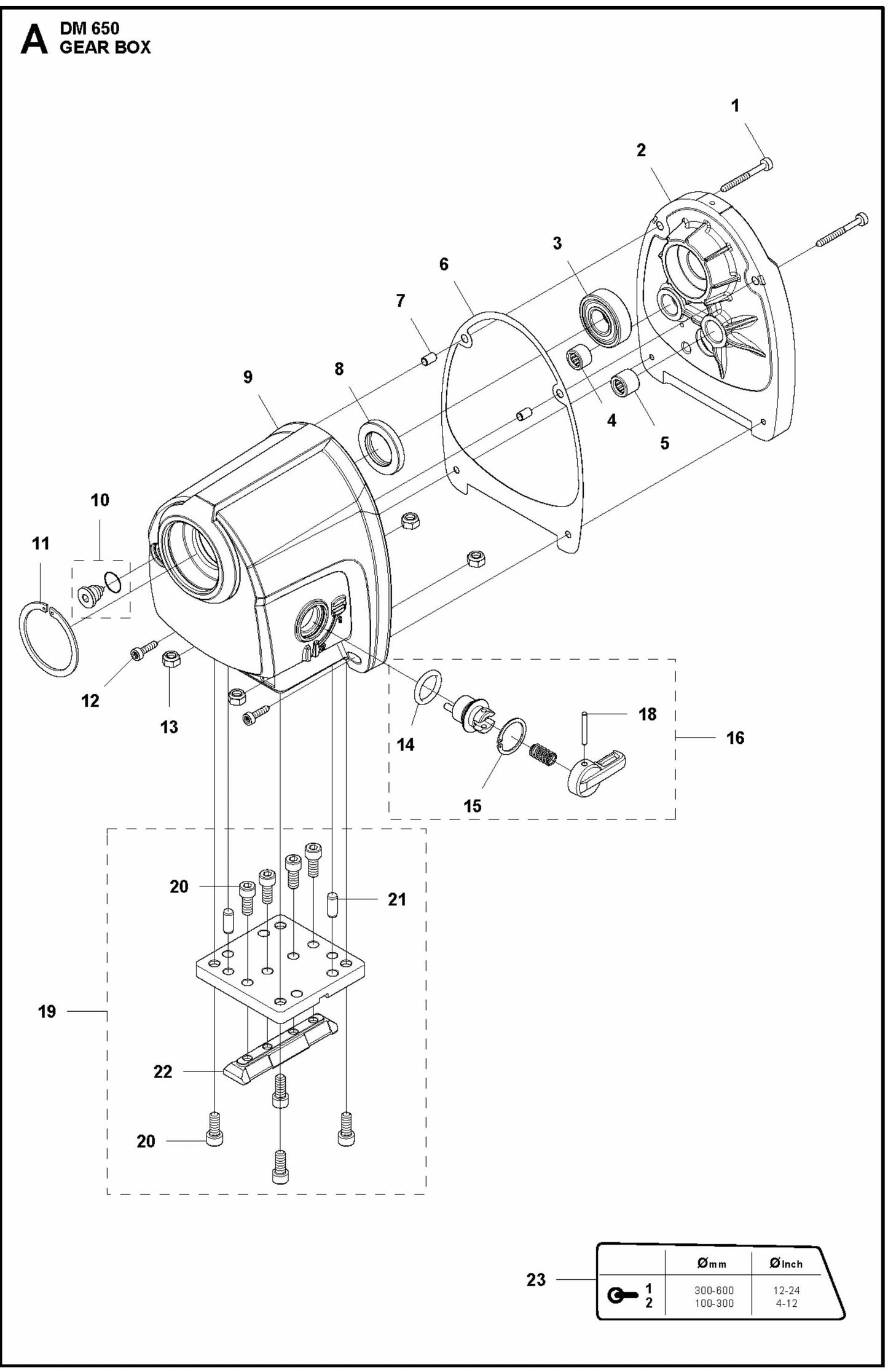 DM 650 Gearbox Assembly Parts