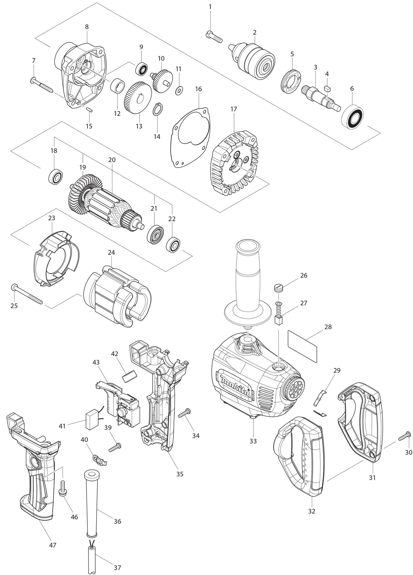 DS4012 Drill Assembly Parts By Makita