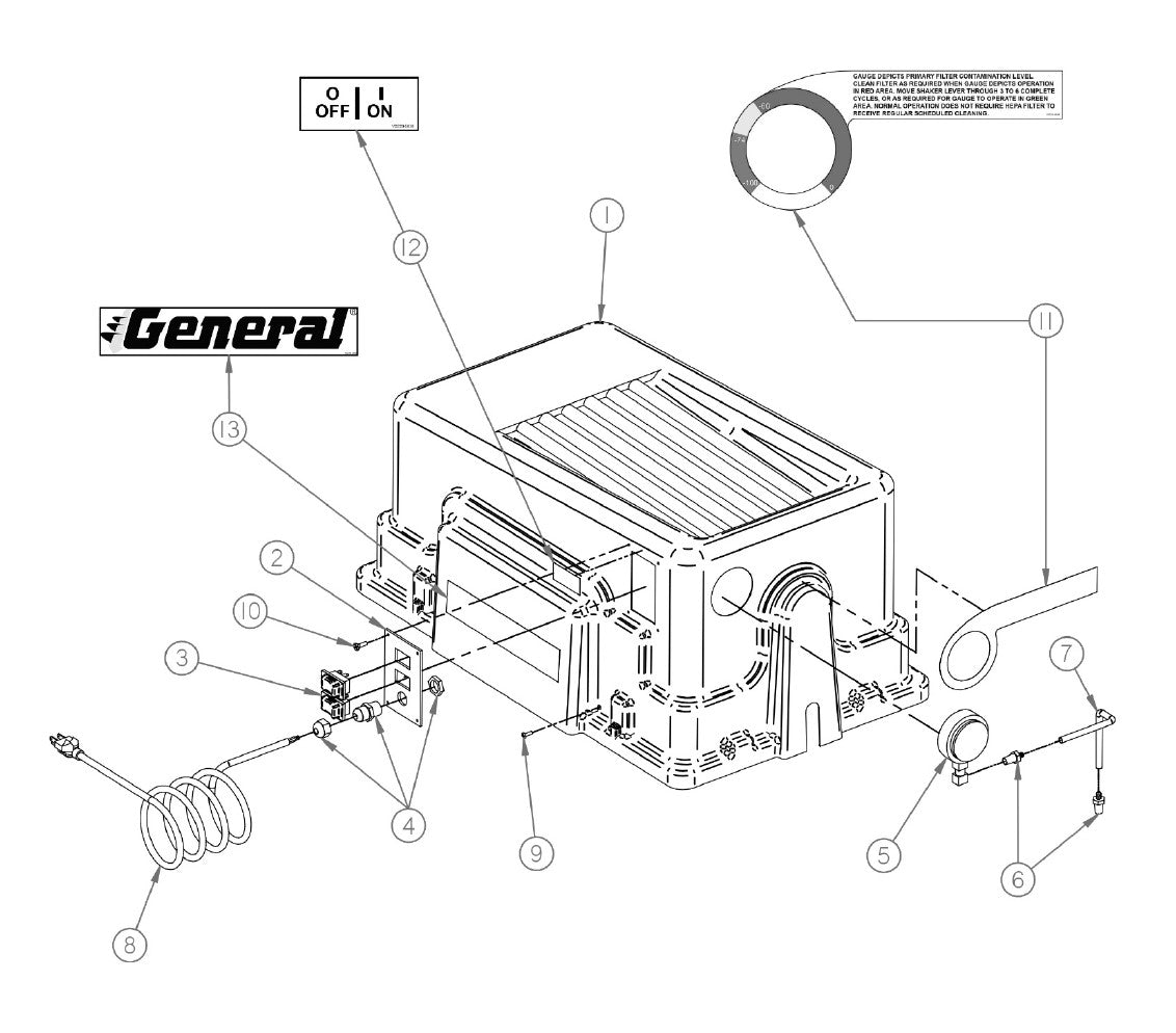 DUST-COLLECTOR Replacement Parts Diagram Motor Cover VS220 DUST-COLLECT-R Parts By General Equipment