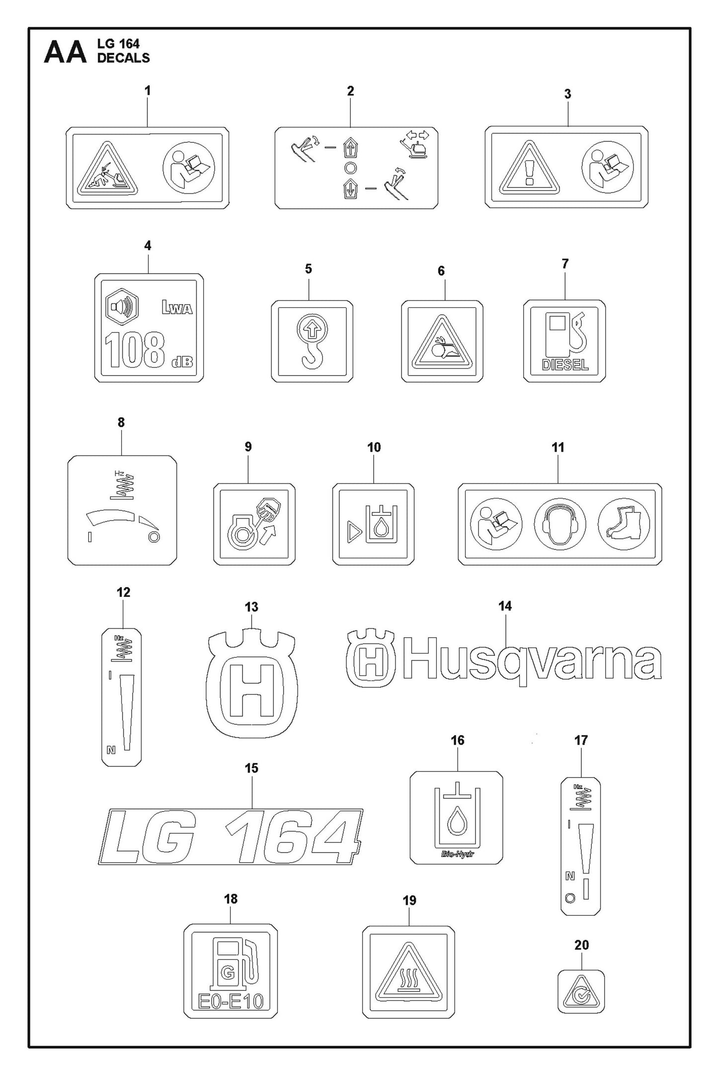 Decals Parts For LG 164 Diesel By Husqvarna